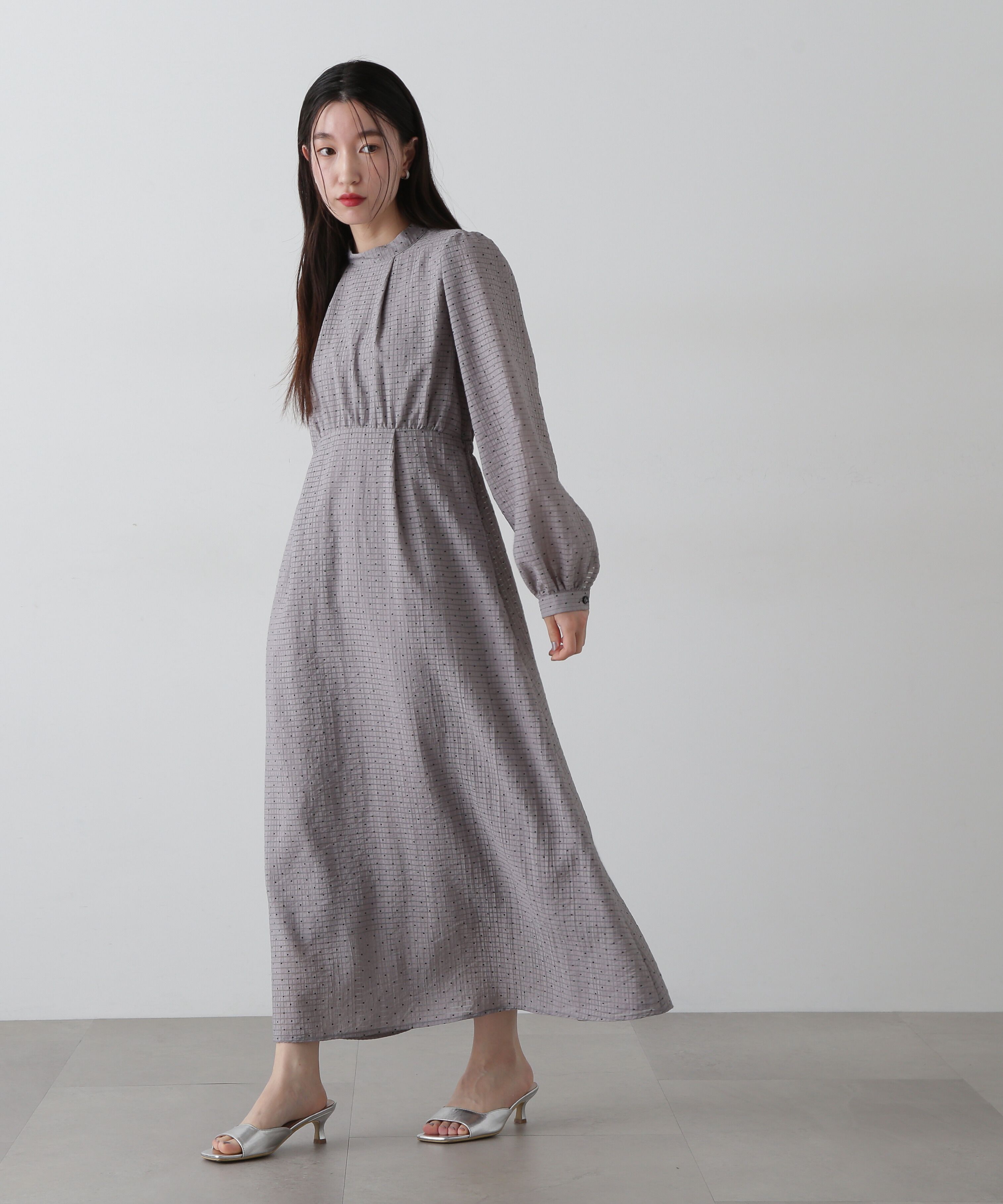  「透かしドットボリュームスリーブワンピース」|ワンピース|