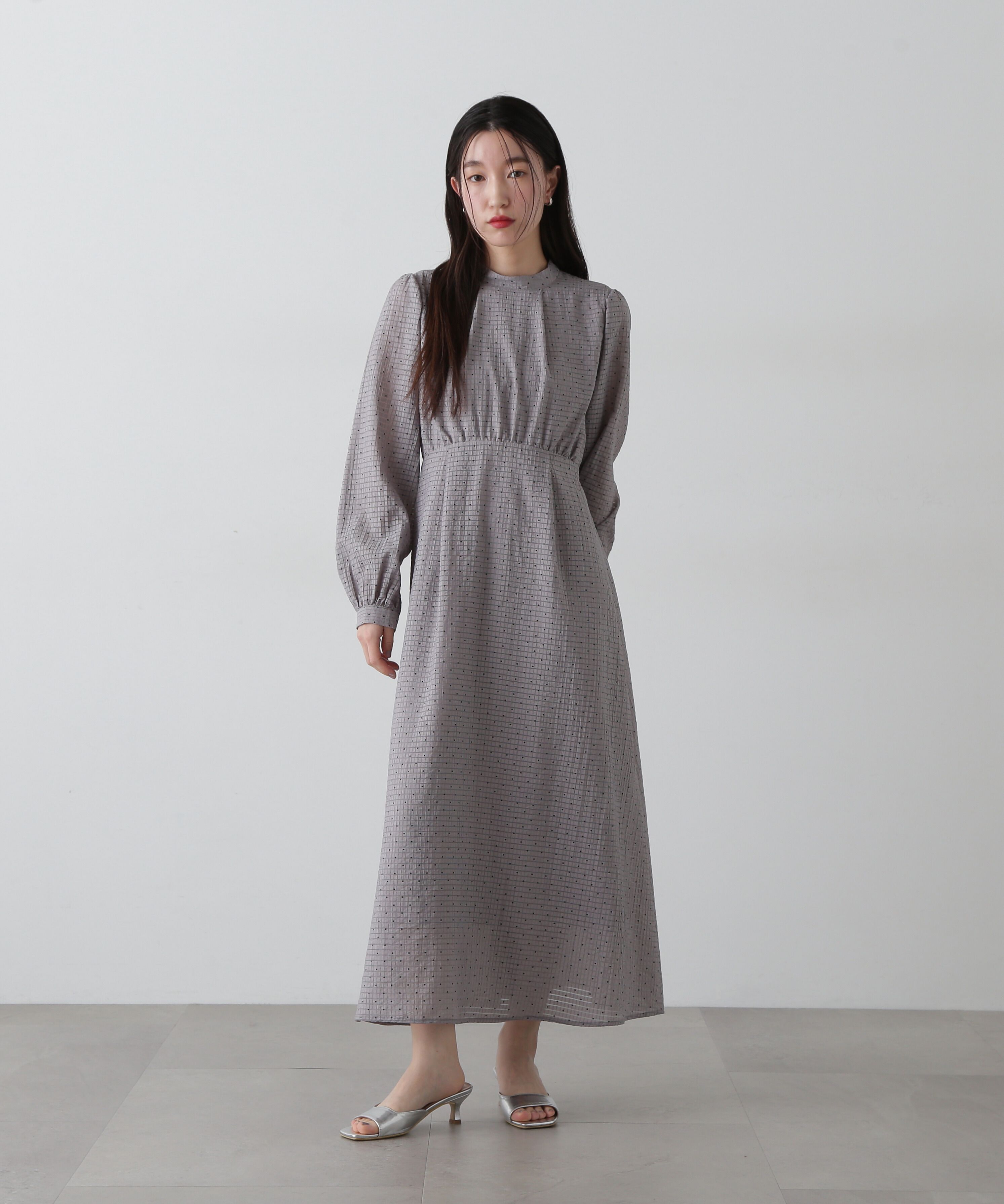  「透かしドットボリュームスリーブワンピース」|ワンピース|