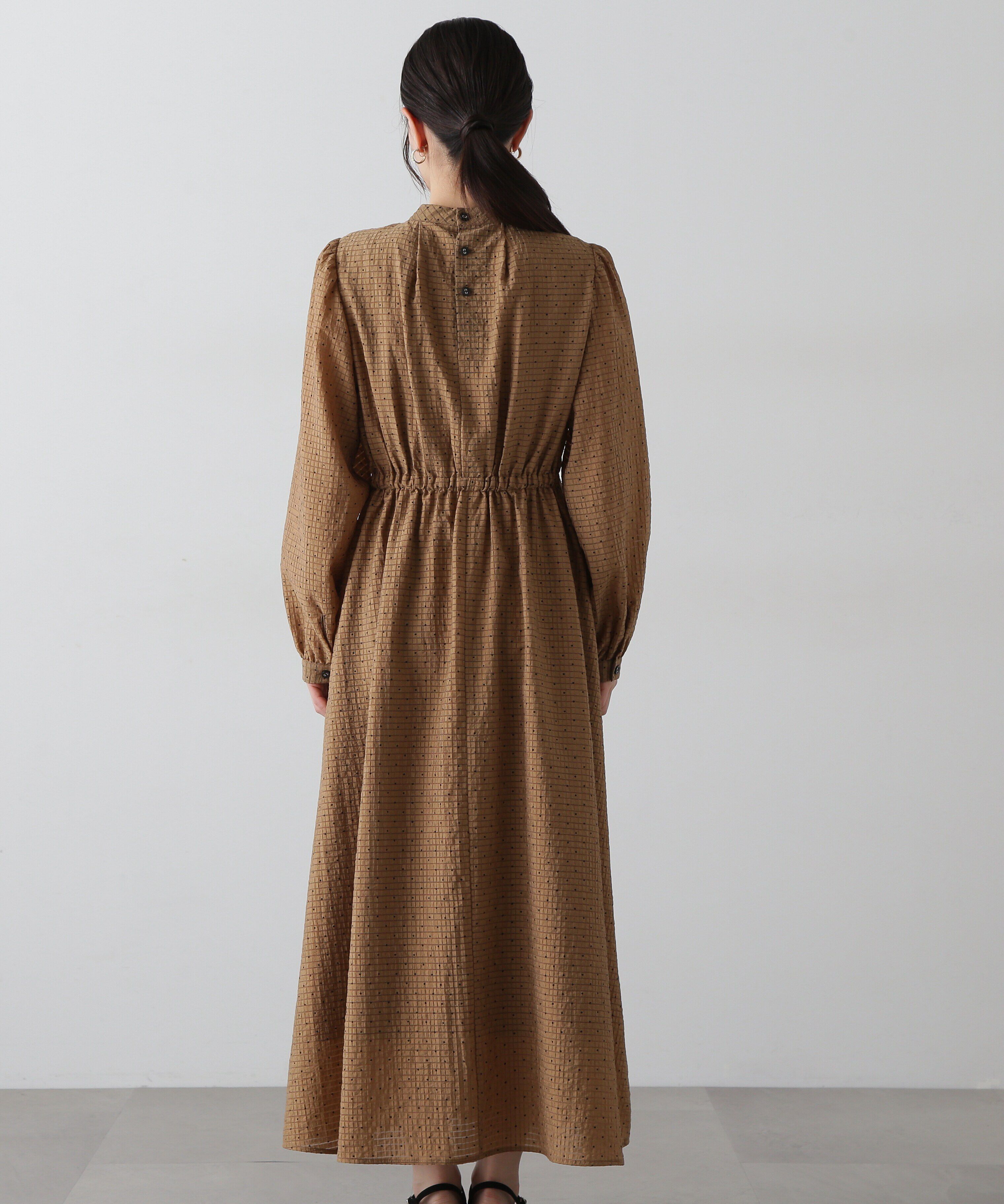  「透かしドットボリュームスリーブワンピース」|ワンピース|