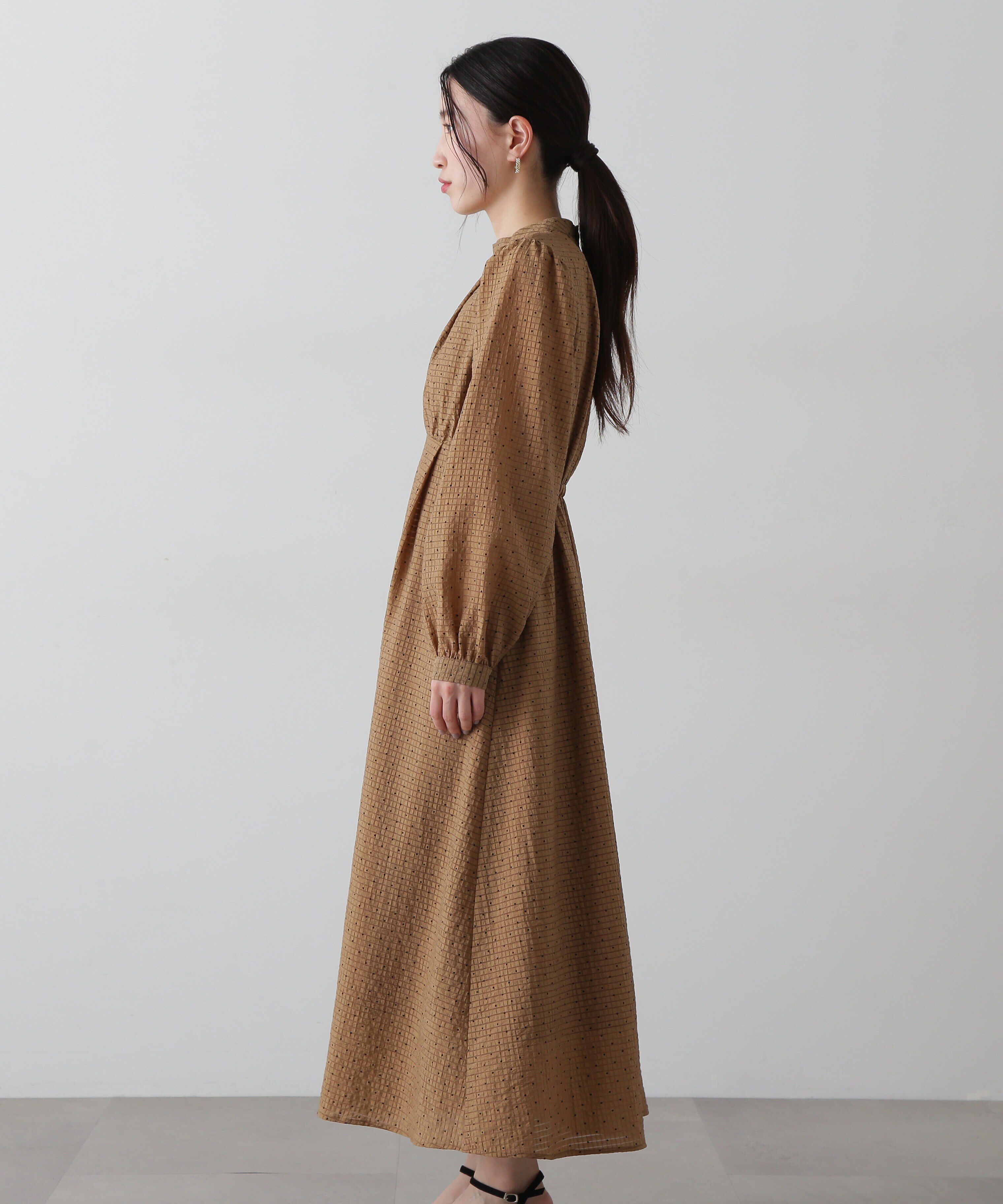  「透かしドットボリュームスリーブワンピース」|ワンピース|