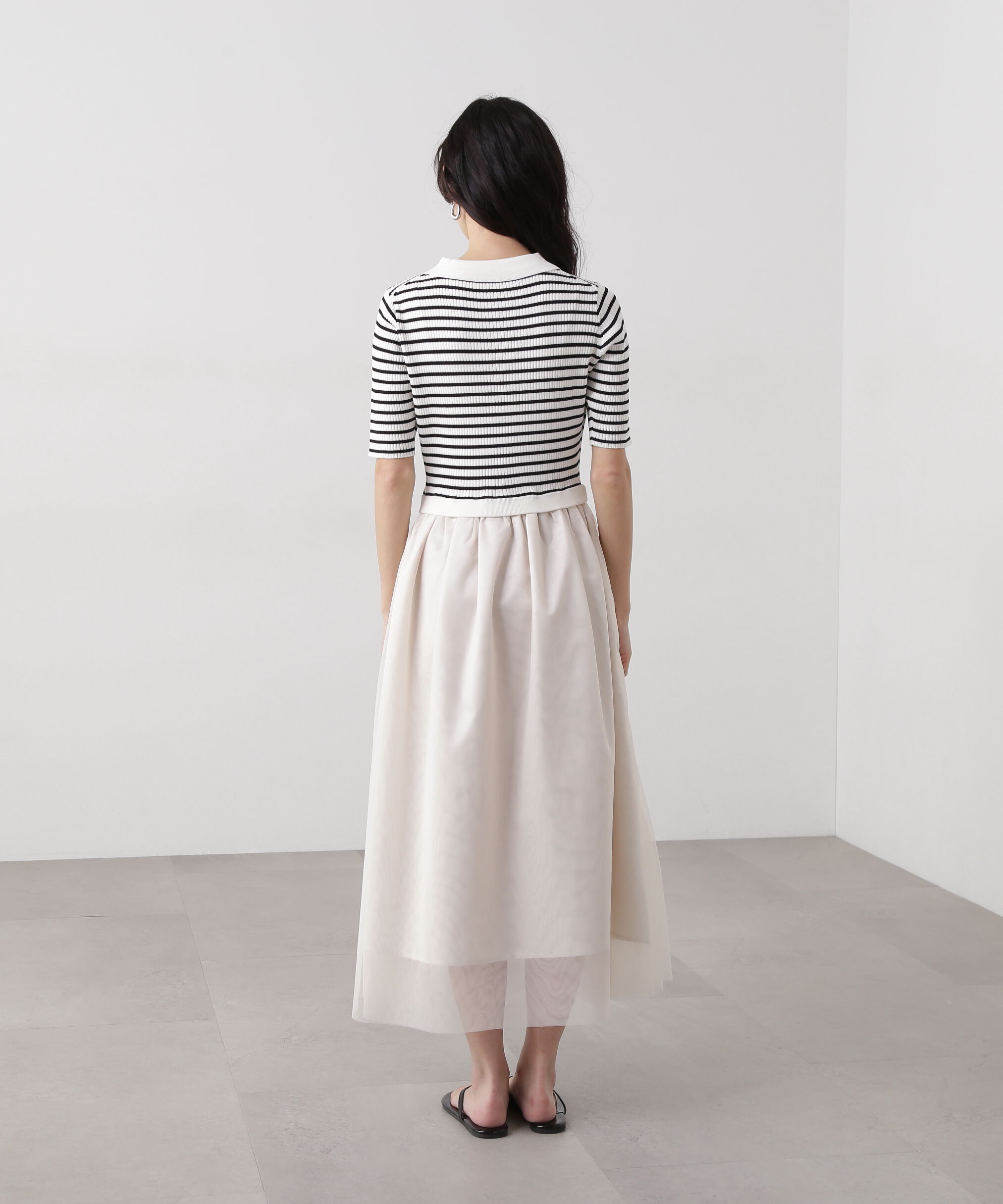  「ポロニットチュールスカートドッキングワンピース」|ワンピース|