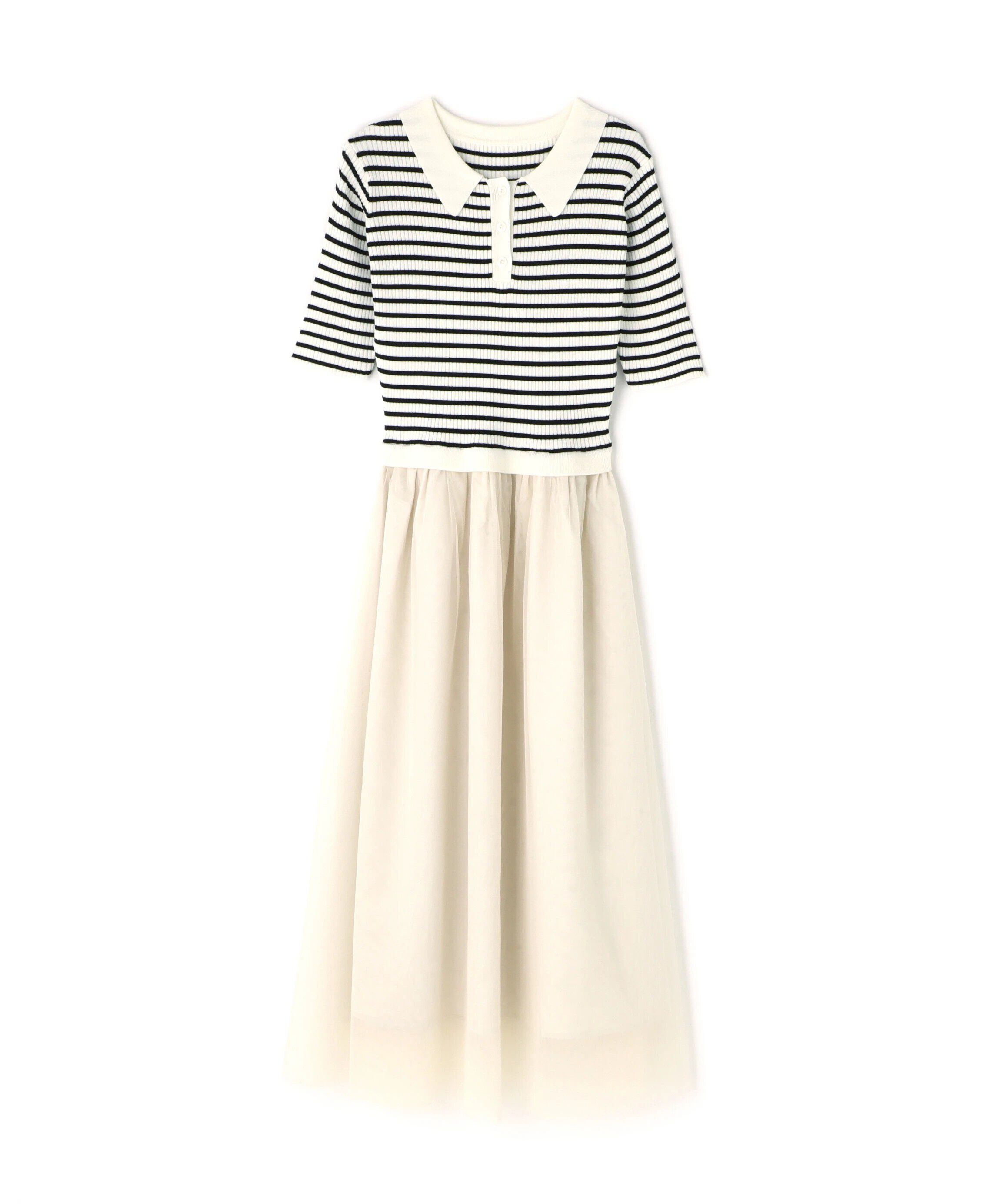  「ポロニットチュールスカートドッキングワンピース」|ワンピース|