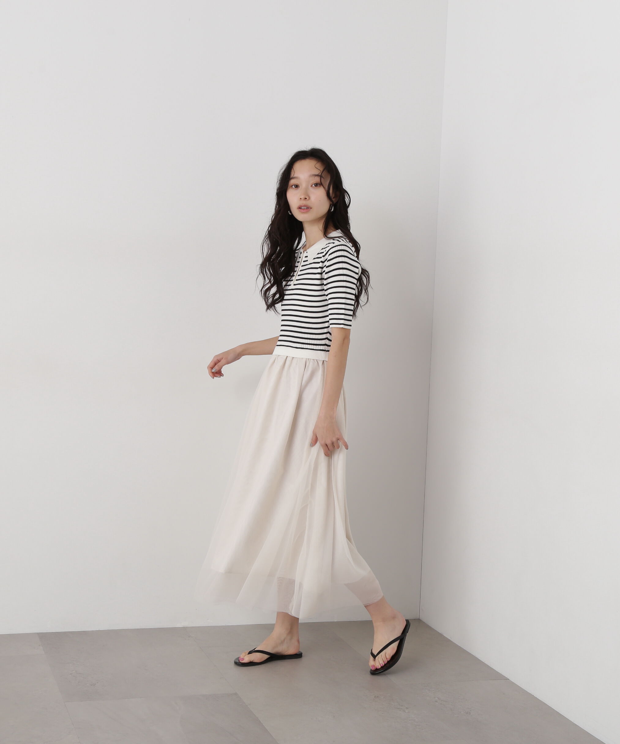  「ポロニットチュールスカートドッキングワンピース」|ワンピース|