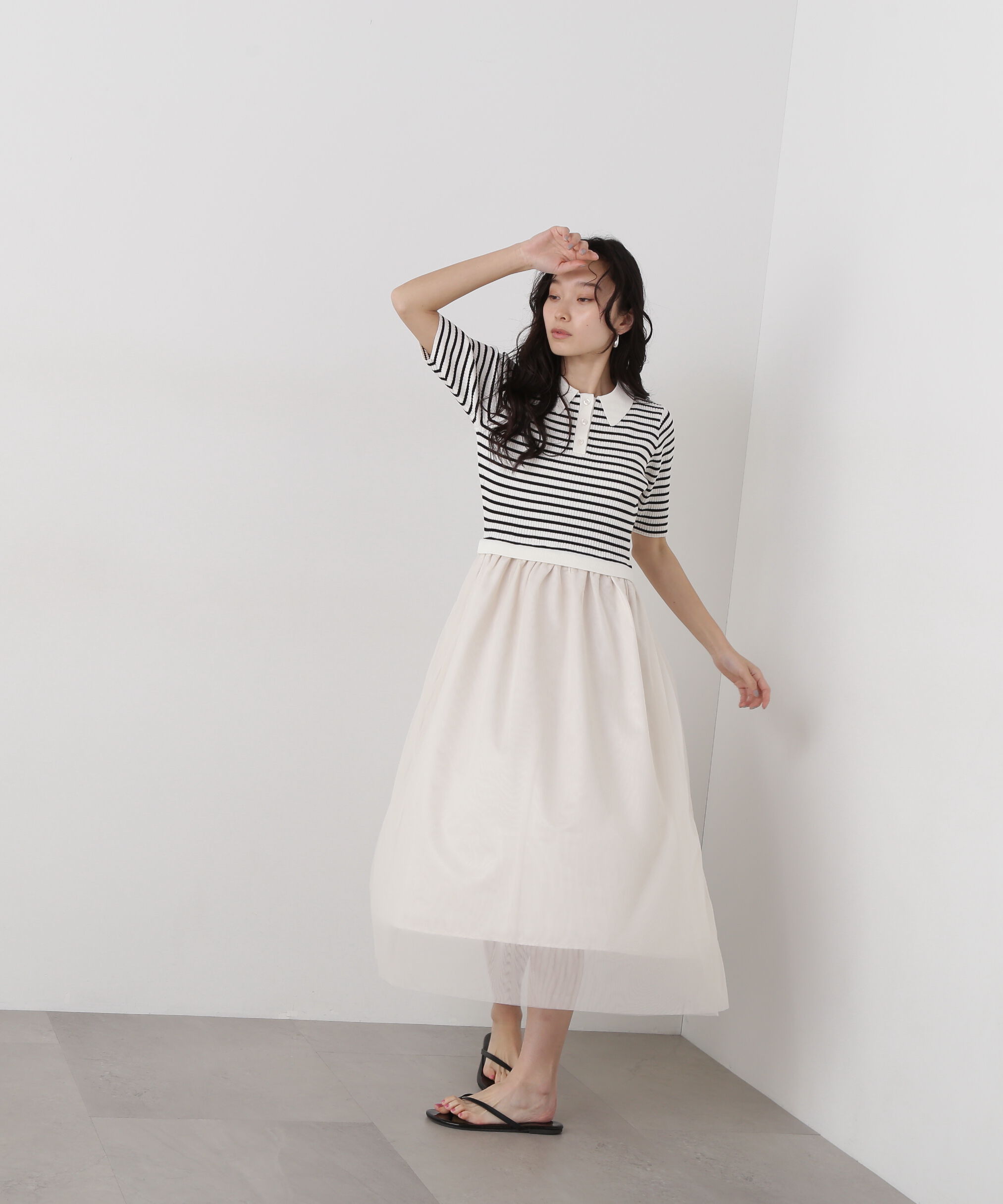  「ポロニットチュールスカートドッキングワンピース」|ワンピース|