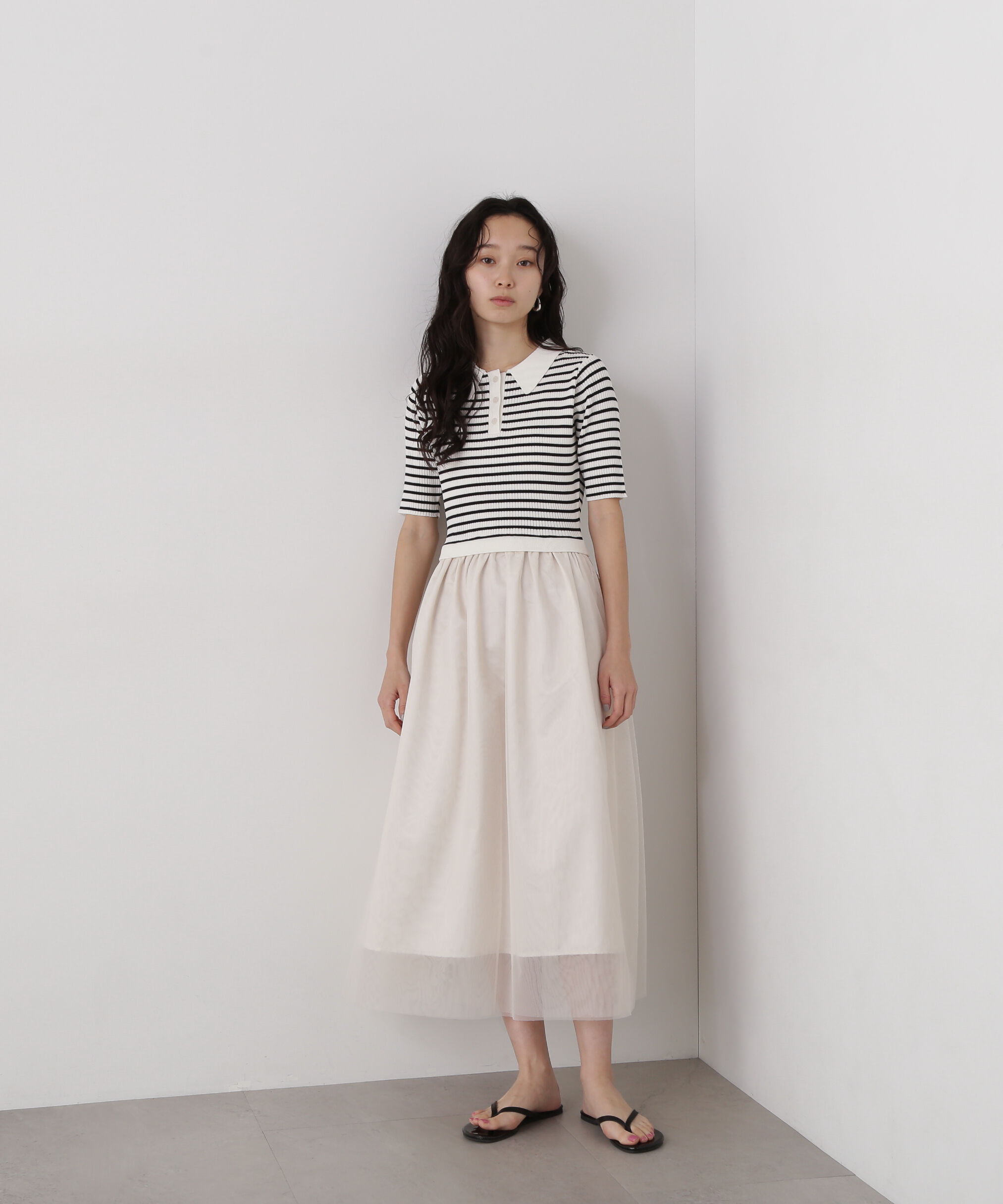  「ポロニットチュールスカートドッキングワンピース」|ワンピース|