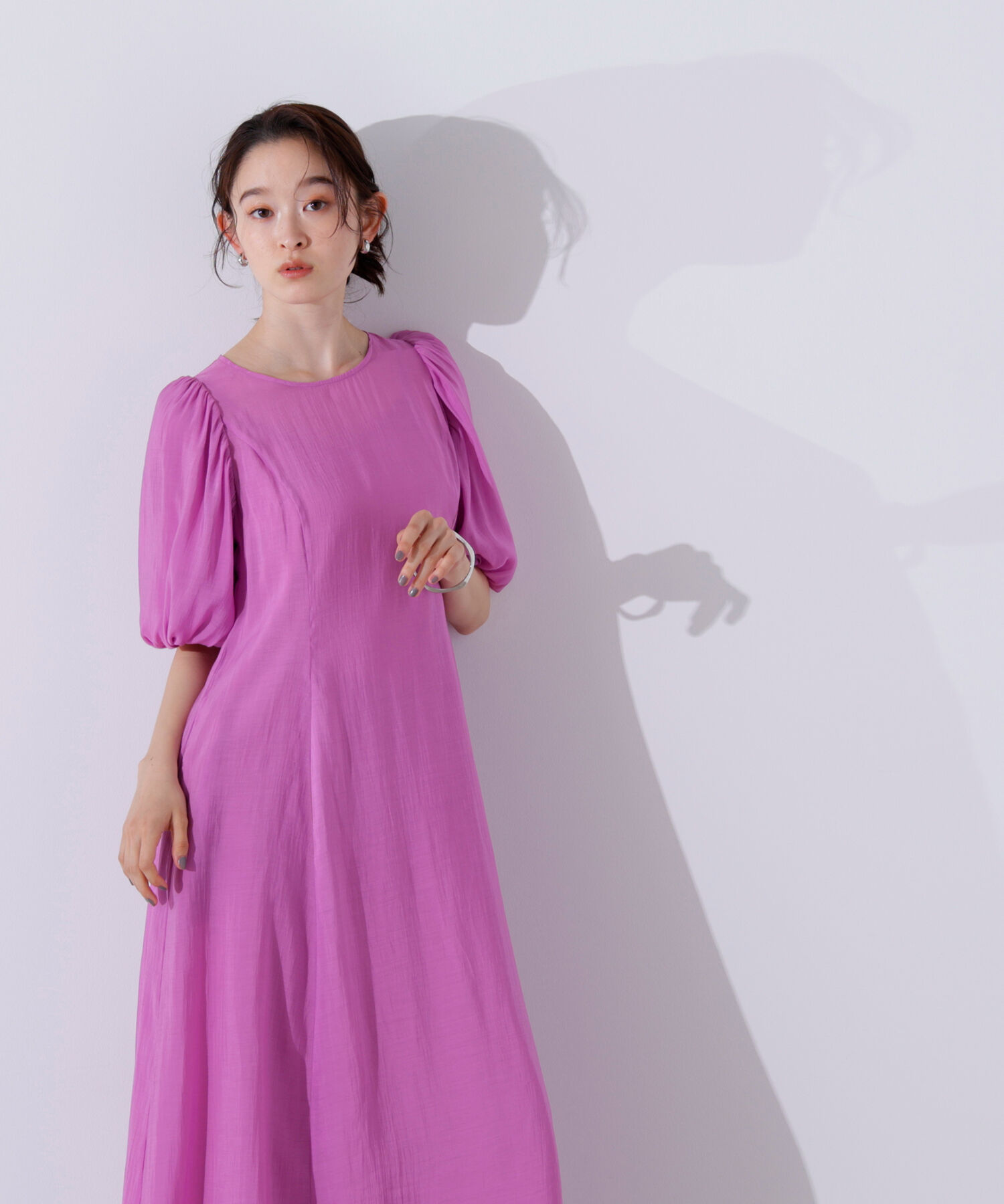  「シアーパフスリーブワンピース」|ワンピース|ピンク