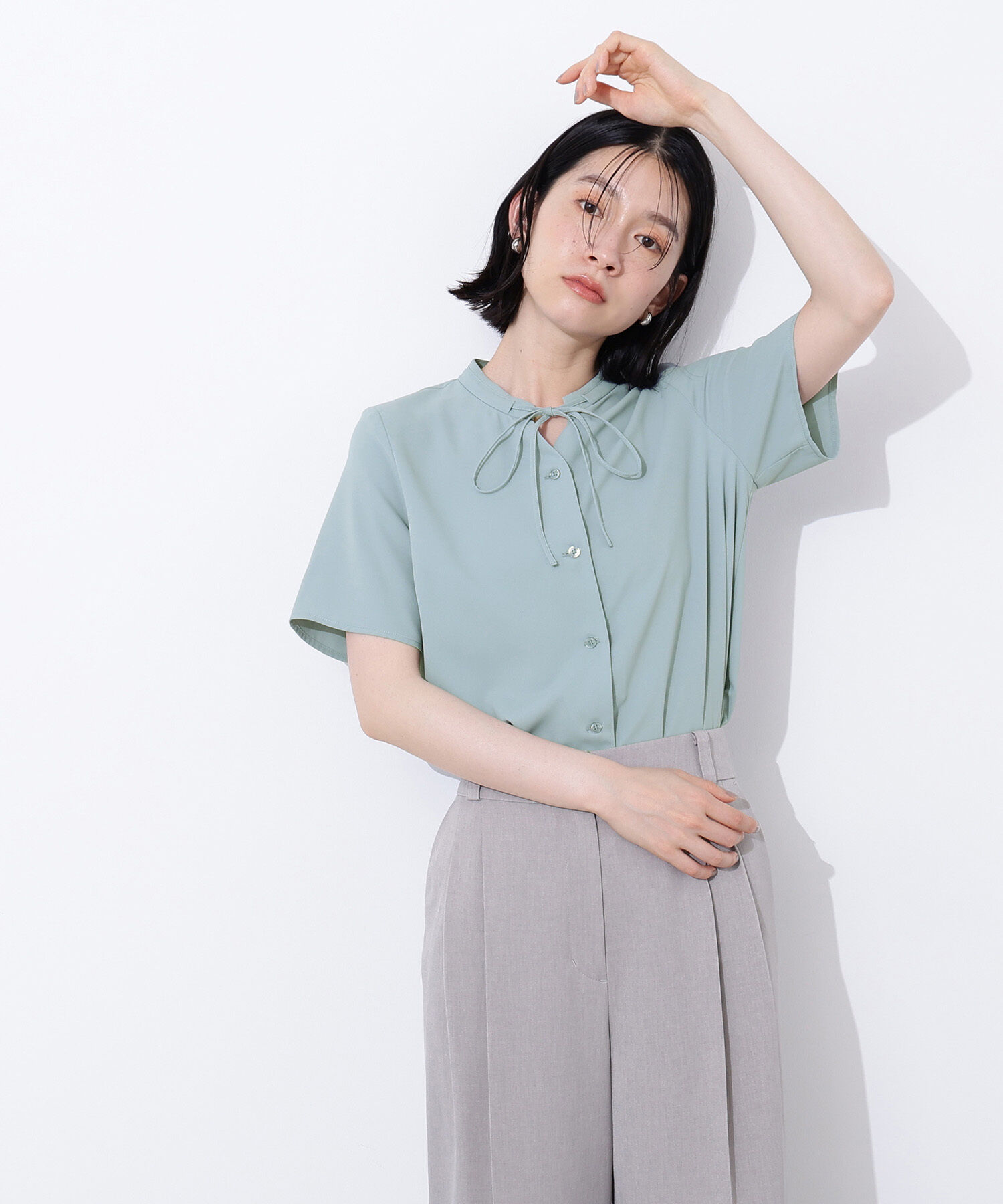  「ナローリボンタイブラウス」|シャツ・ブラウス|ライトグリー