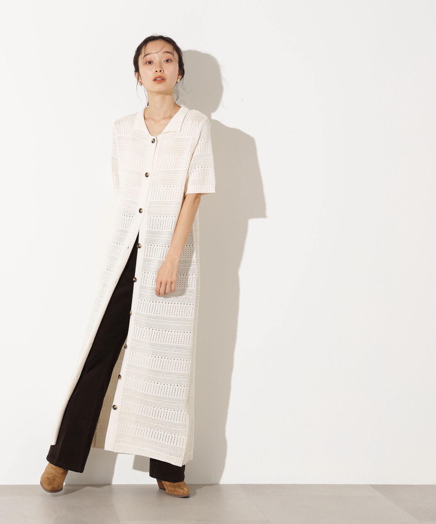  「透かし編みポロニットワンピース」|スカート|