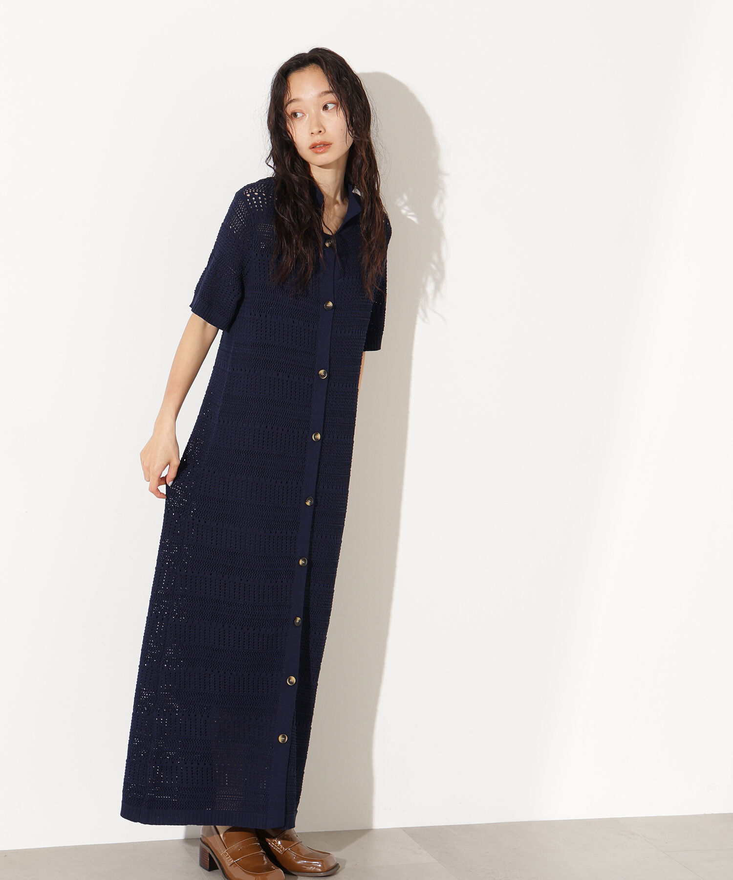  「透かし編みポロニットワンピース」|スカート|