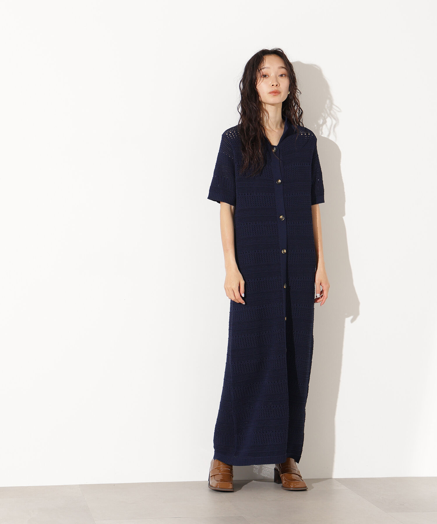  「透かし編みポロニットワンピース」|スカート|