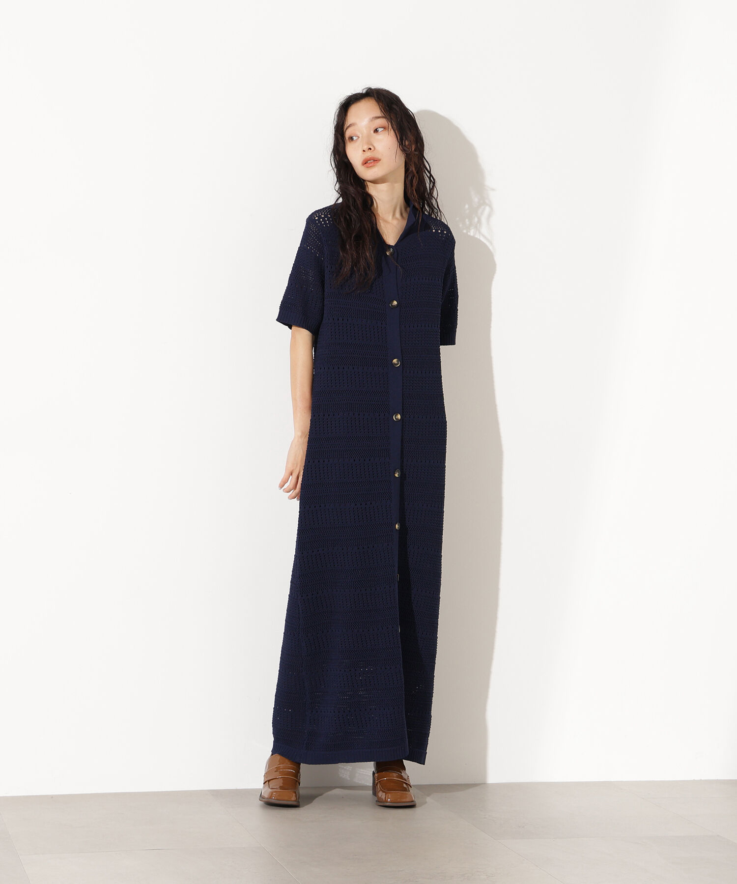  「透かし編みポロニットワンピース」|スカート|