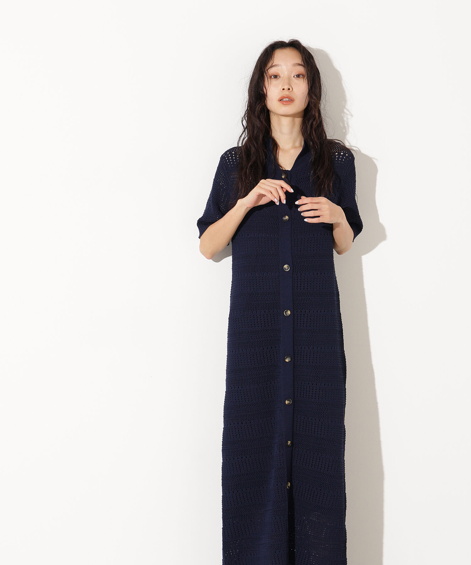  「透かし編みポロニットワンピース」|スカート|