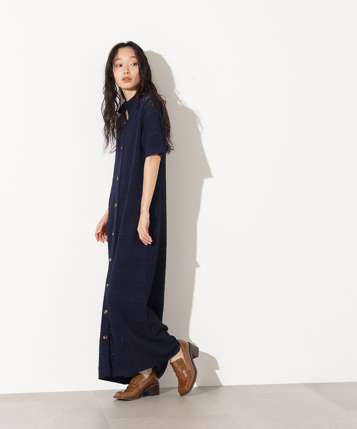  「透かし編みポロニットワンピース」|スカート|