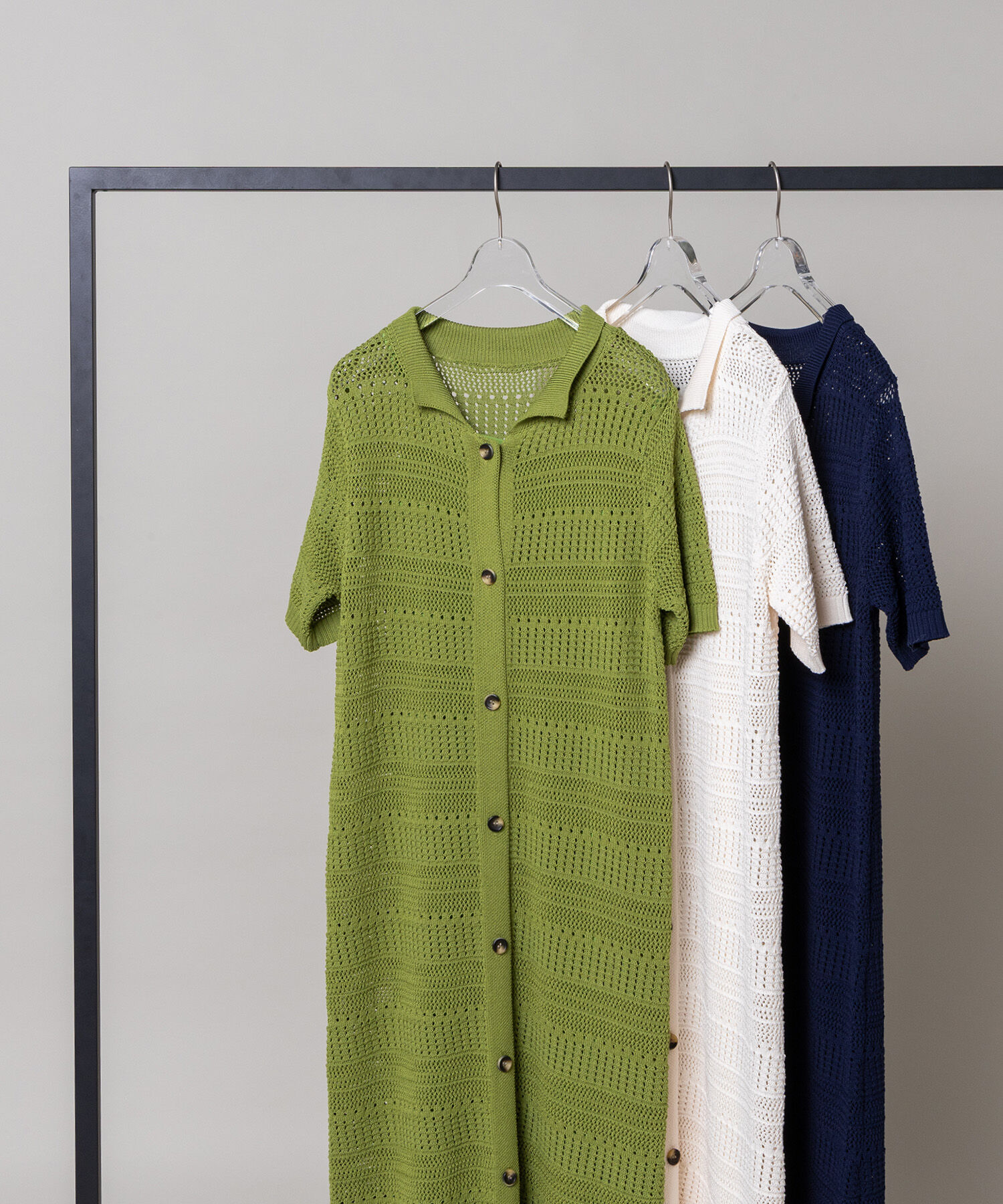  「透かし編みポロニットワンピース」|スカート|グリーン1