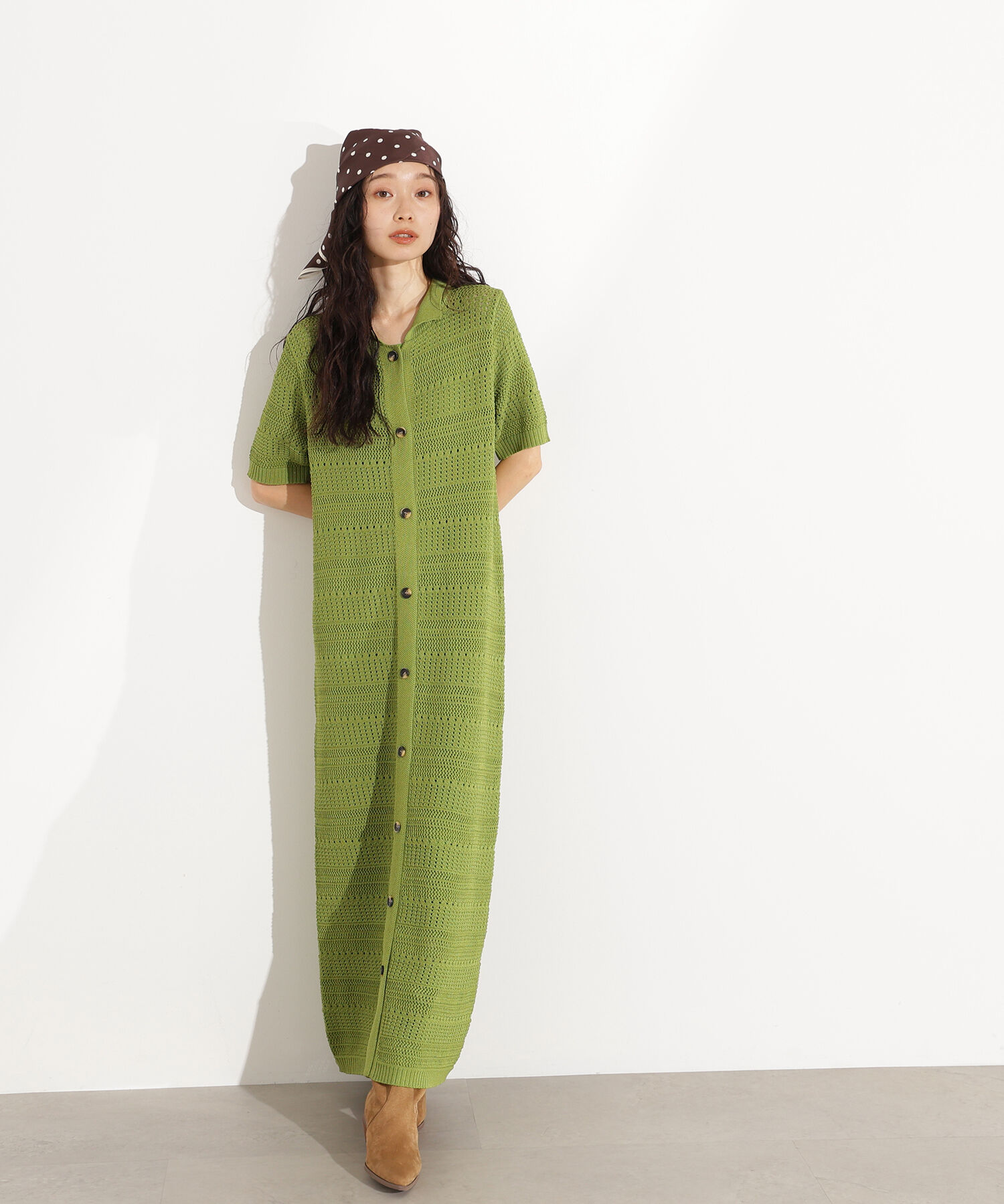  「透かし編みポロニットワンピース」|スカート|