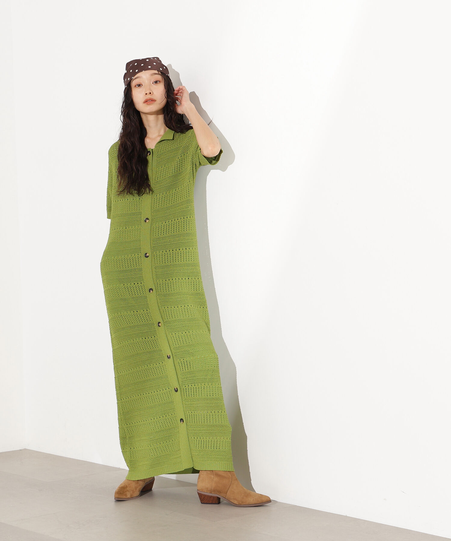  「透かし編みポロニットワンピース」|スカート|