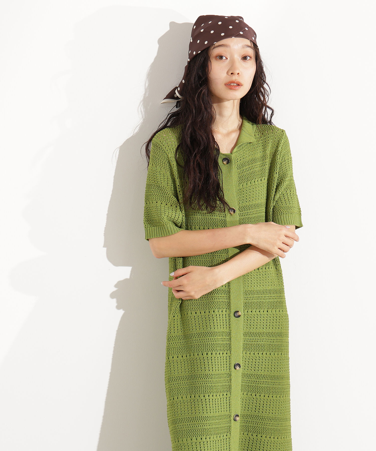  「透かし編みポロニットワンピース」|スカート|