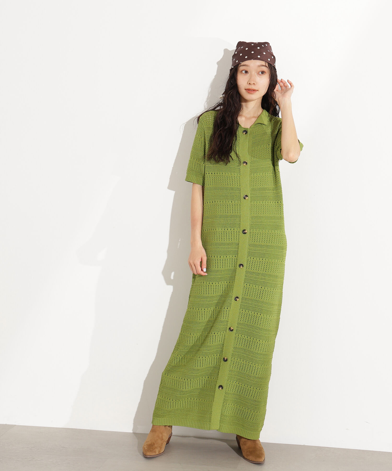  「透かし編みポロニットワンピース」|スカート|