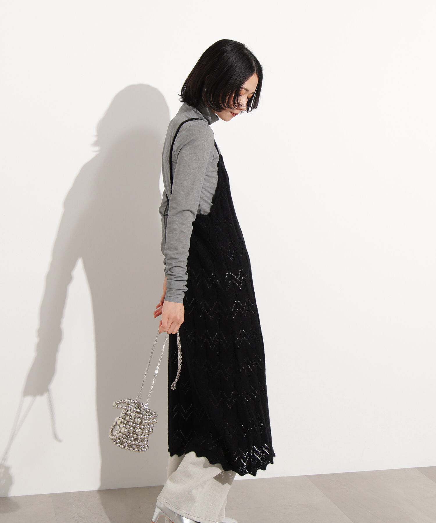  「透かし編みニットキャミワンピース」|スカート|