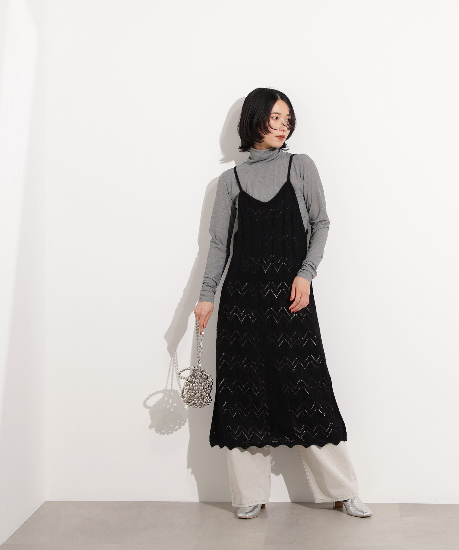  「透かし編みニットキャミワンピース」|スカート|