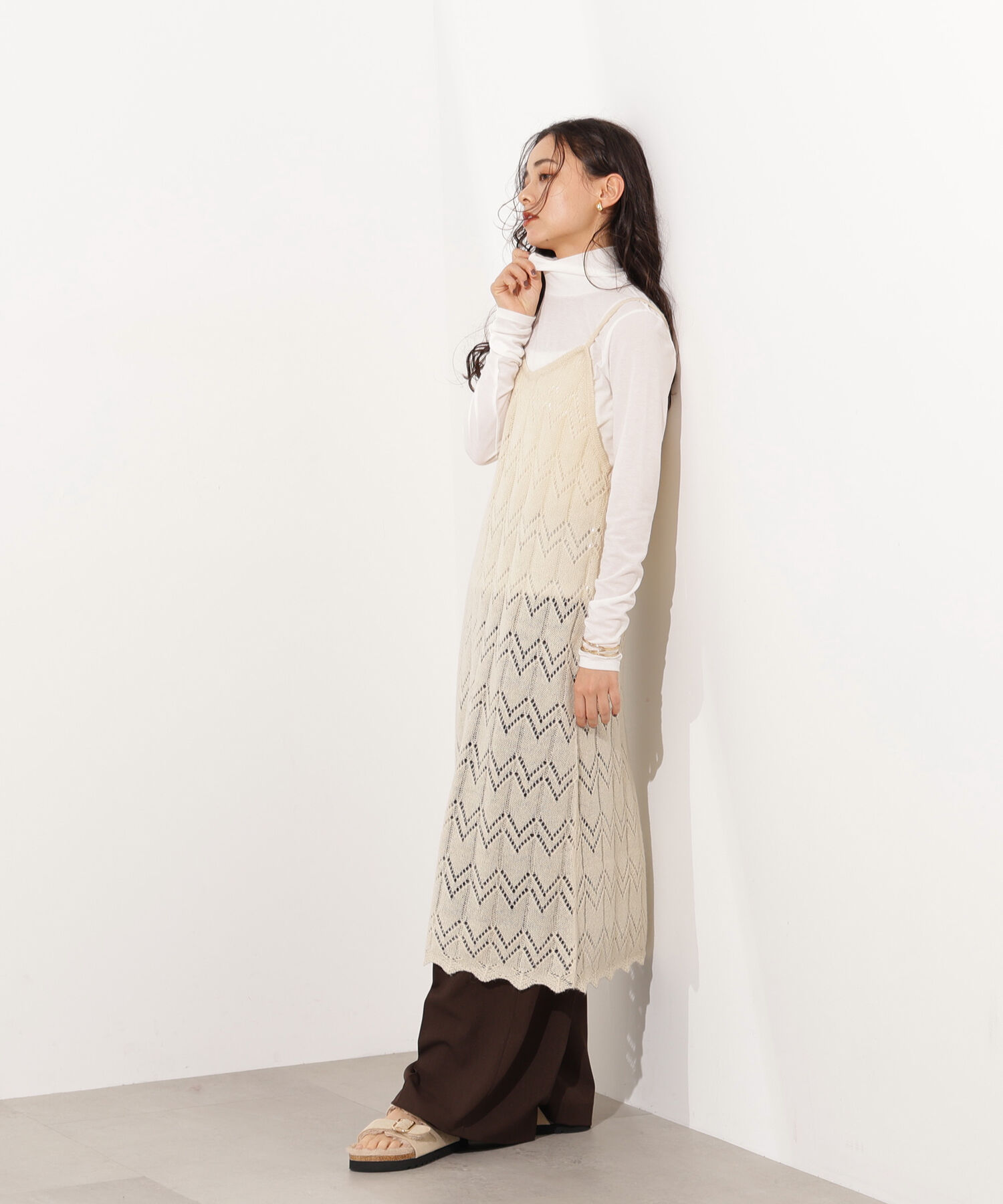  「透かし編みニットキャミワンピース」|スカート|