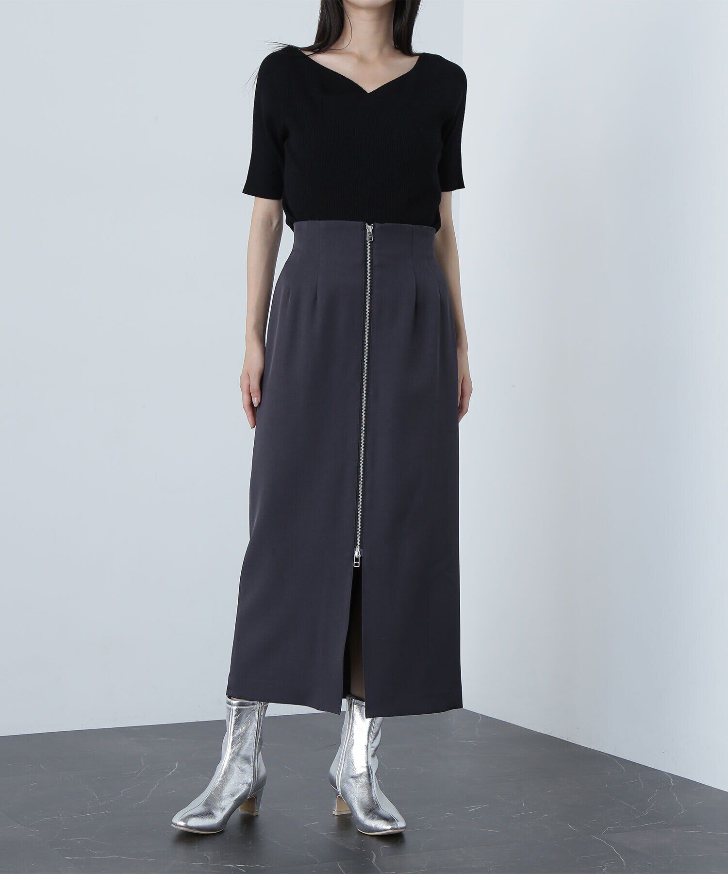  「フロントジップナロースカート」|スカート|