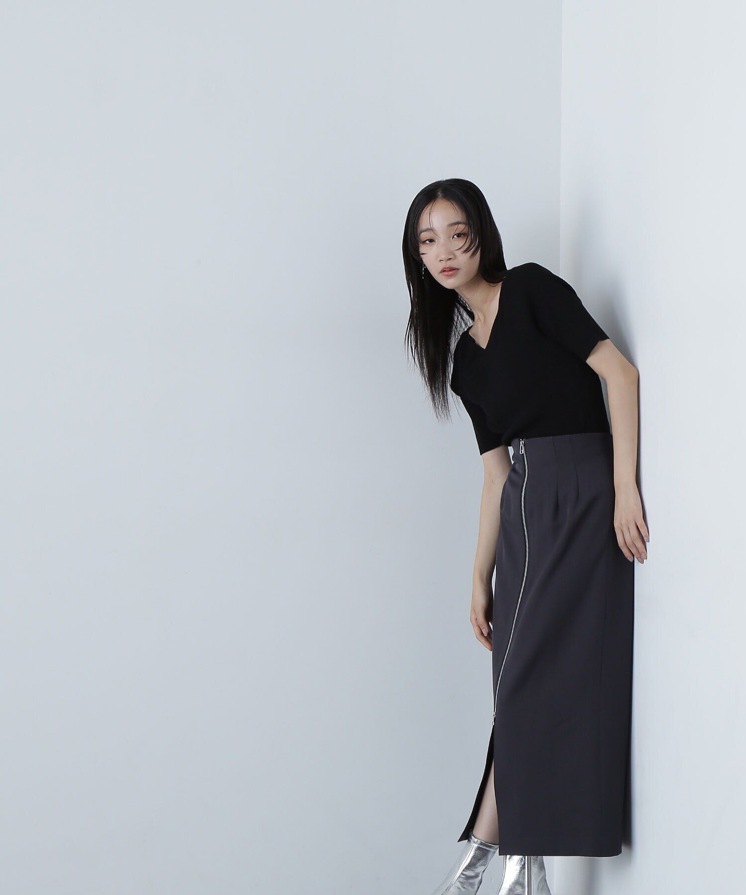  「フロントジップナロースカート」|スカート|