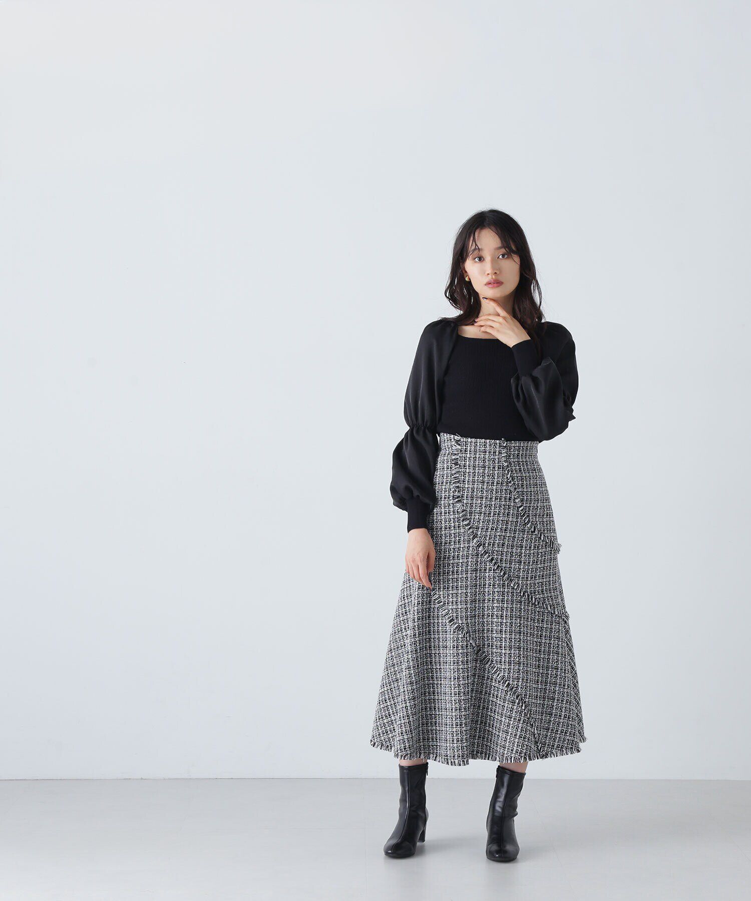  「エスカルゴツイードフリンジスカート」|スカート|