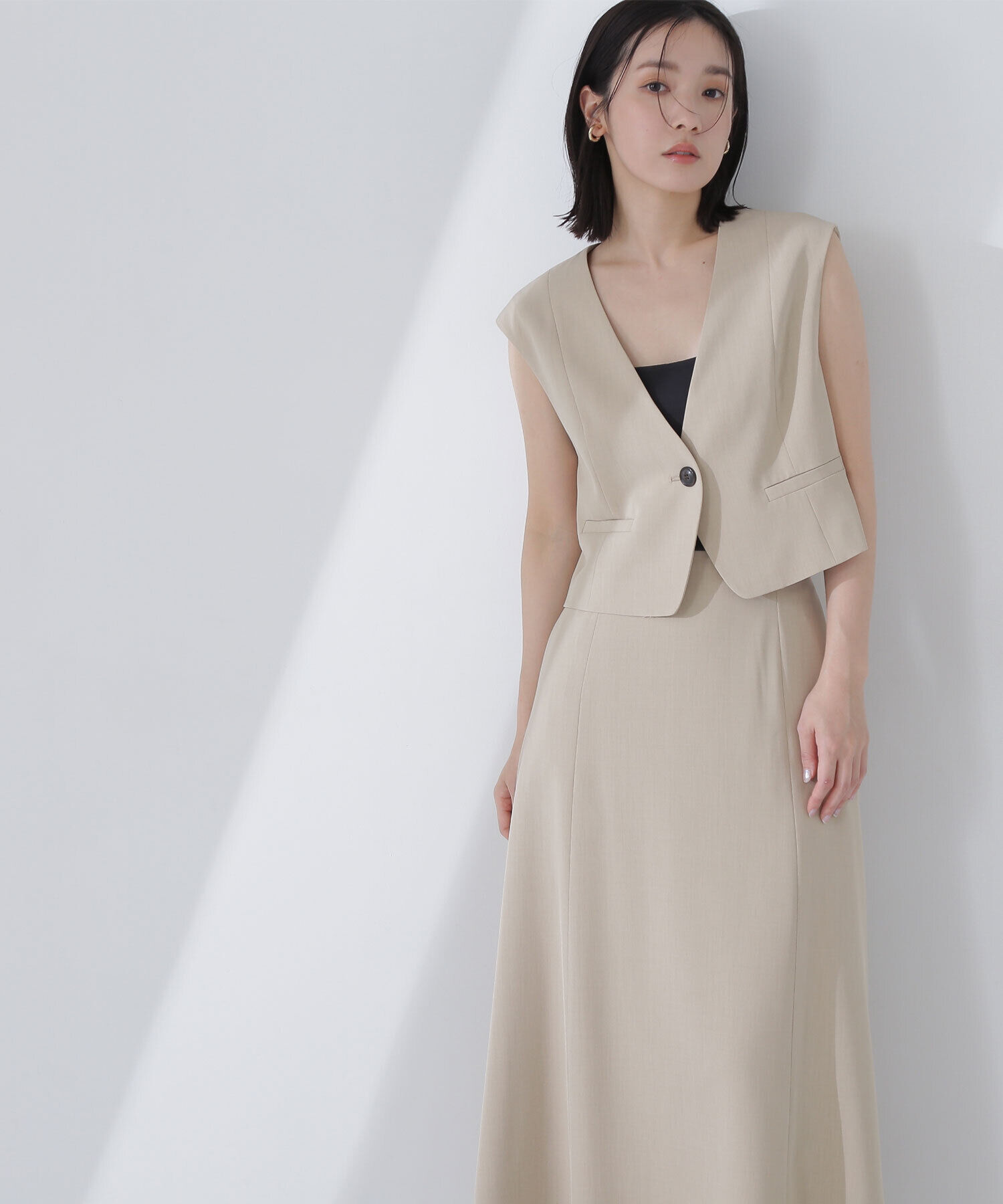  「クロップドベスト＆Aラインスカート」|ワンピース|