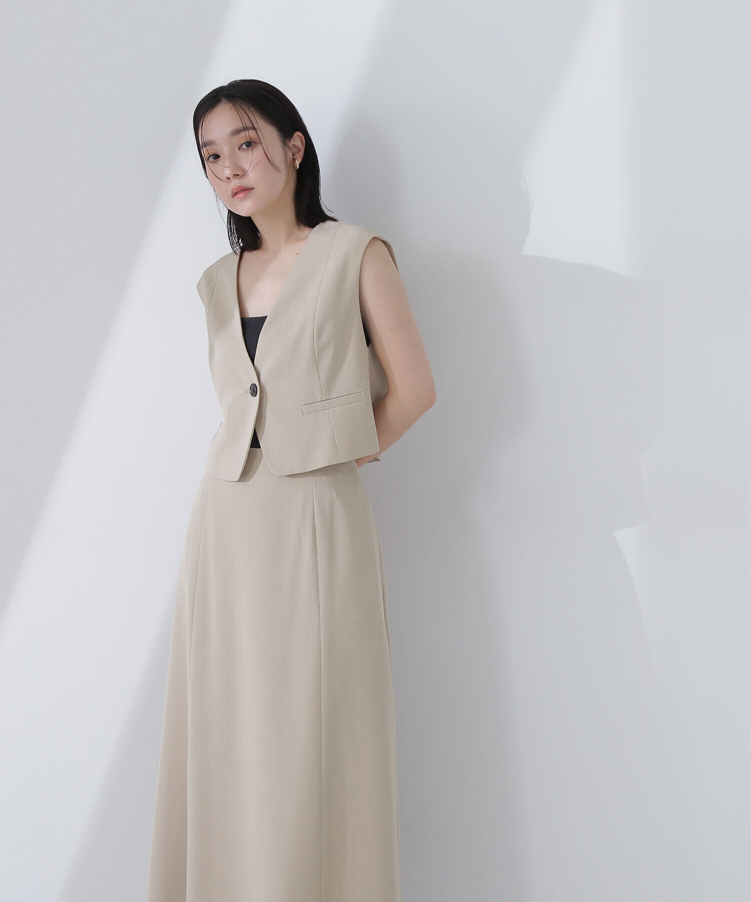  「クロップドベスト＆Aラインスカート」|ワンピース|