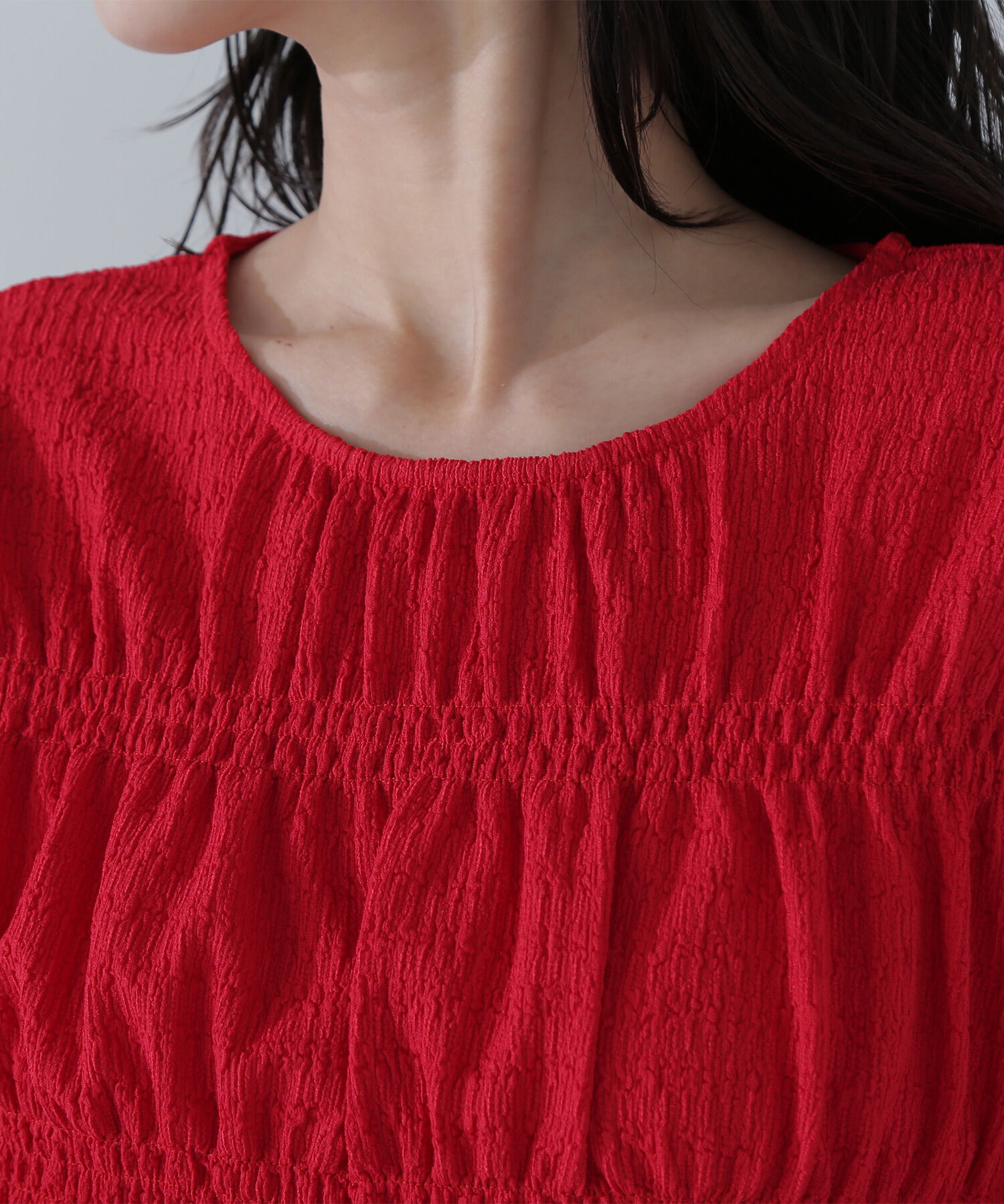  「シャーリングペプラムトップス」|Tシャツ・カットソー|