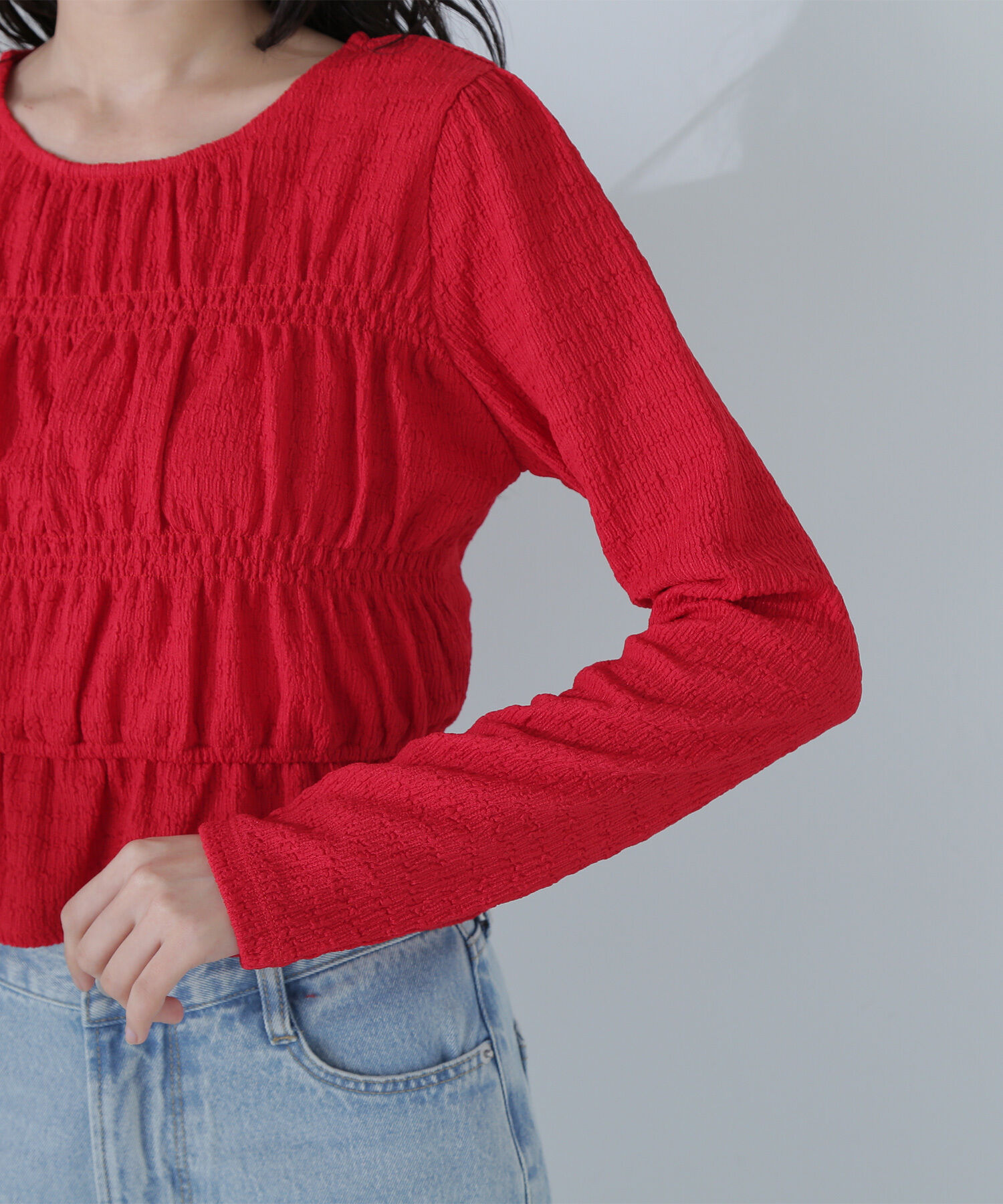  「シャーリングペプラムトップス」|Tシャツ・カットソー|