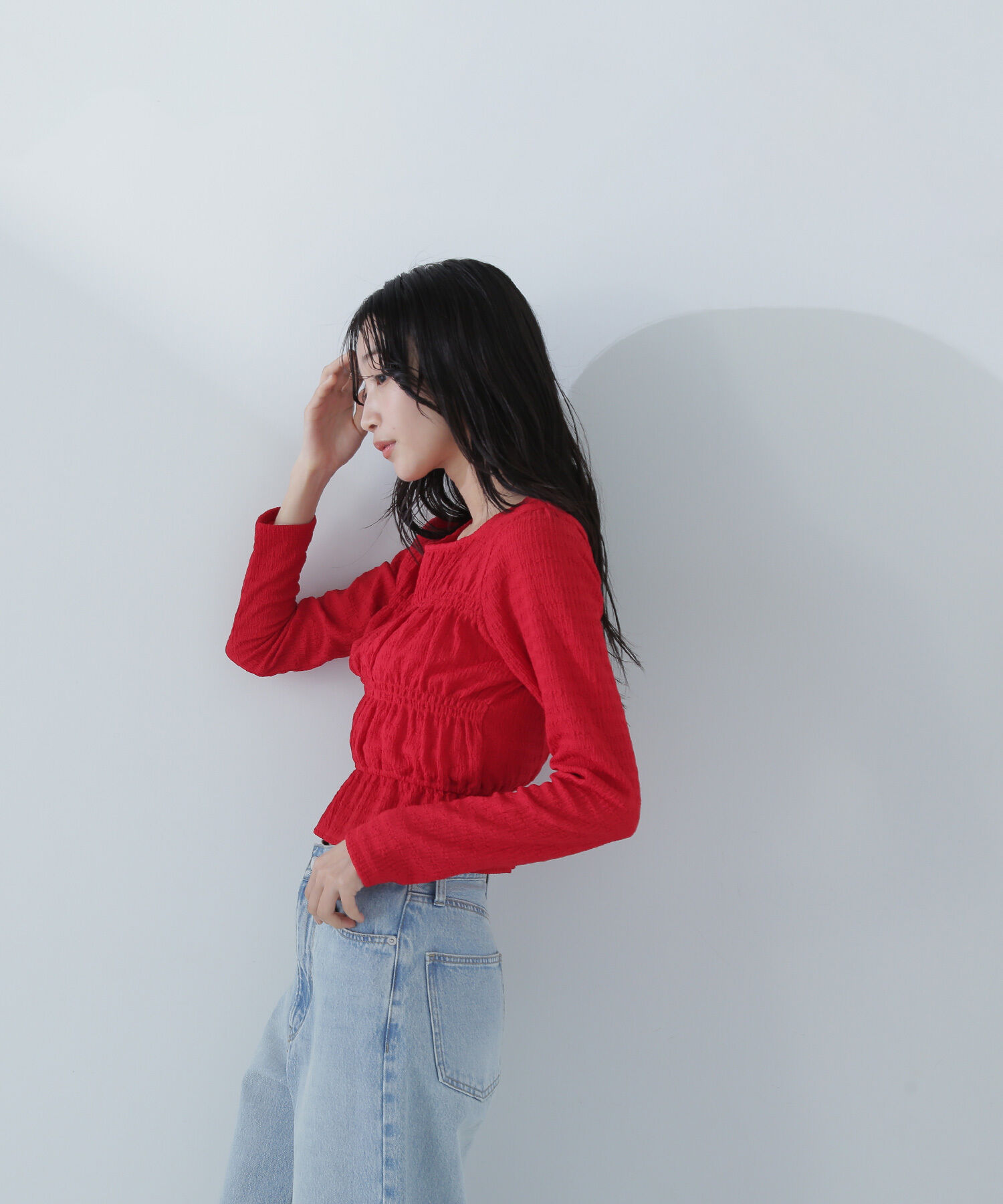  「シャーリングペプラムトップス」|Tシャツ・カットソー|