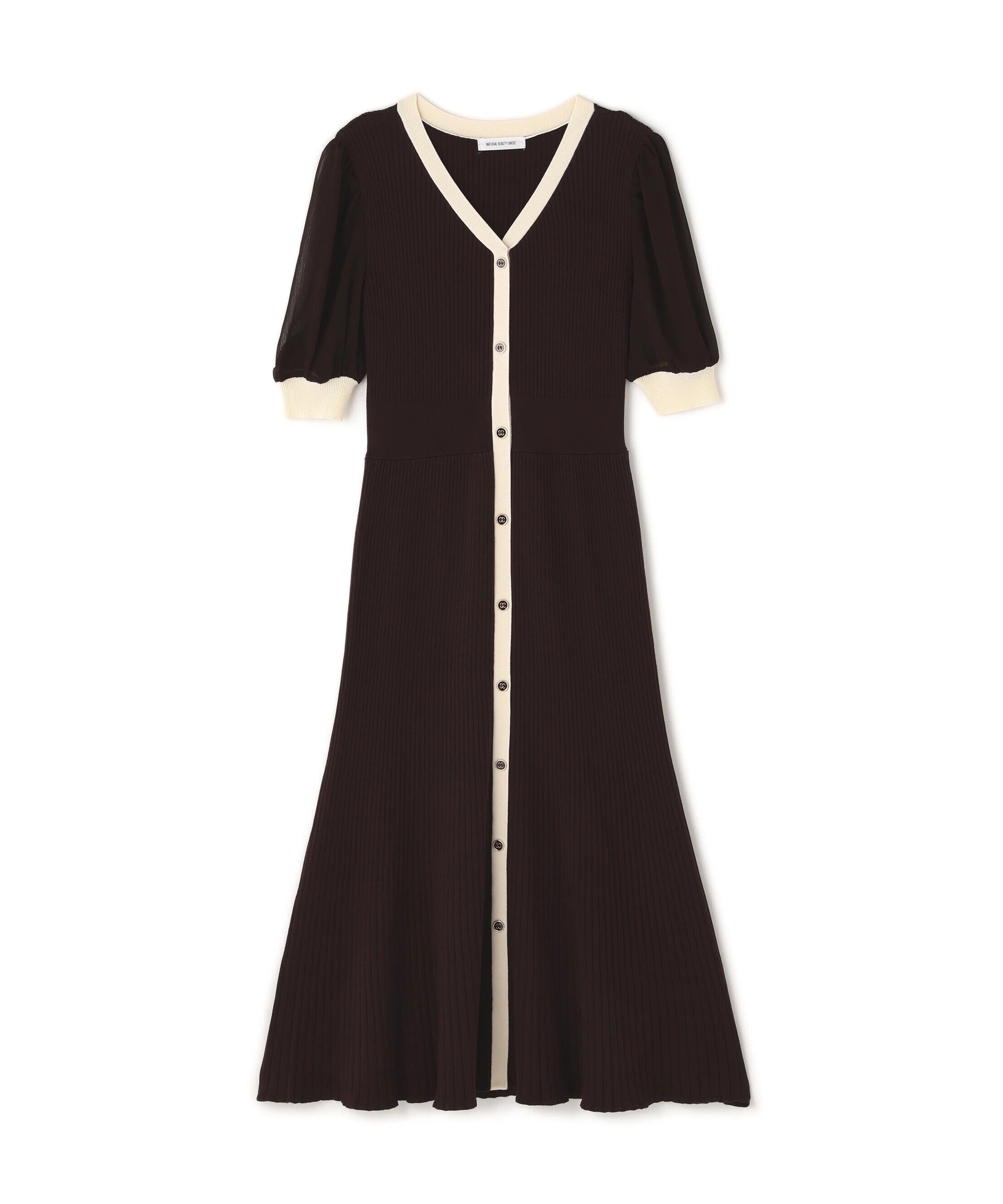  「シアースリーブバイカラーニットワンピース」|ワンピース|