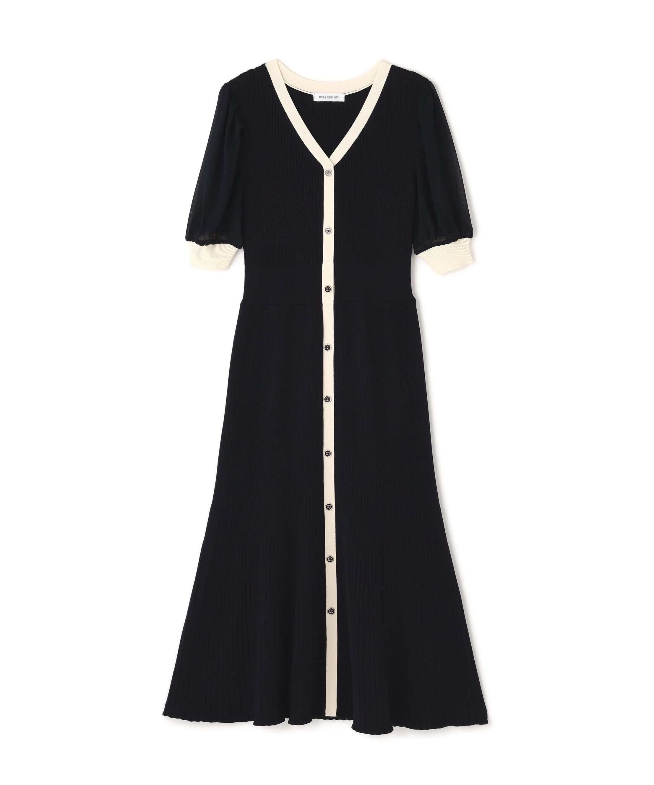  「シアースリーブバイカラーニットワンピース」|ワンピース|