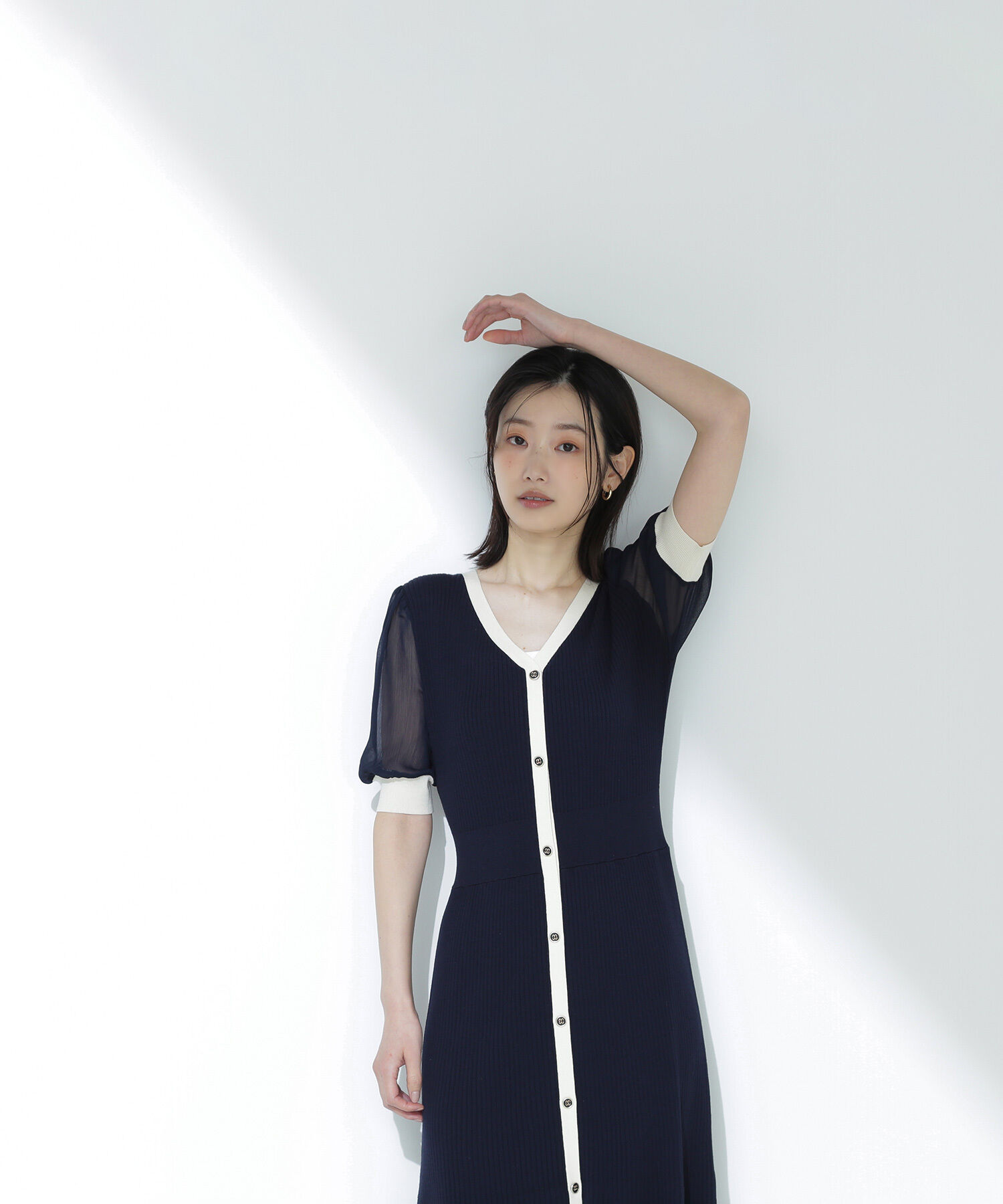  「シアースリーブバイカラーニットワンピース」|ワンピース|