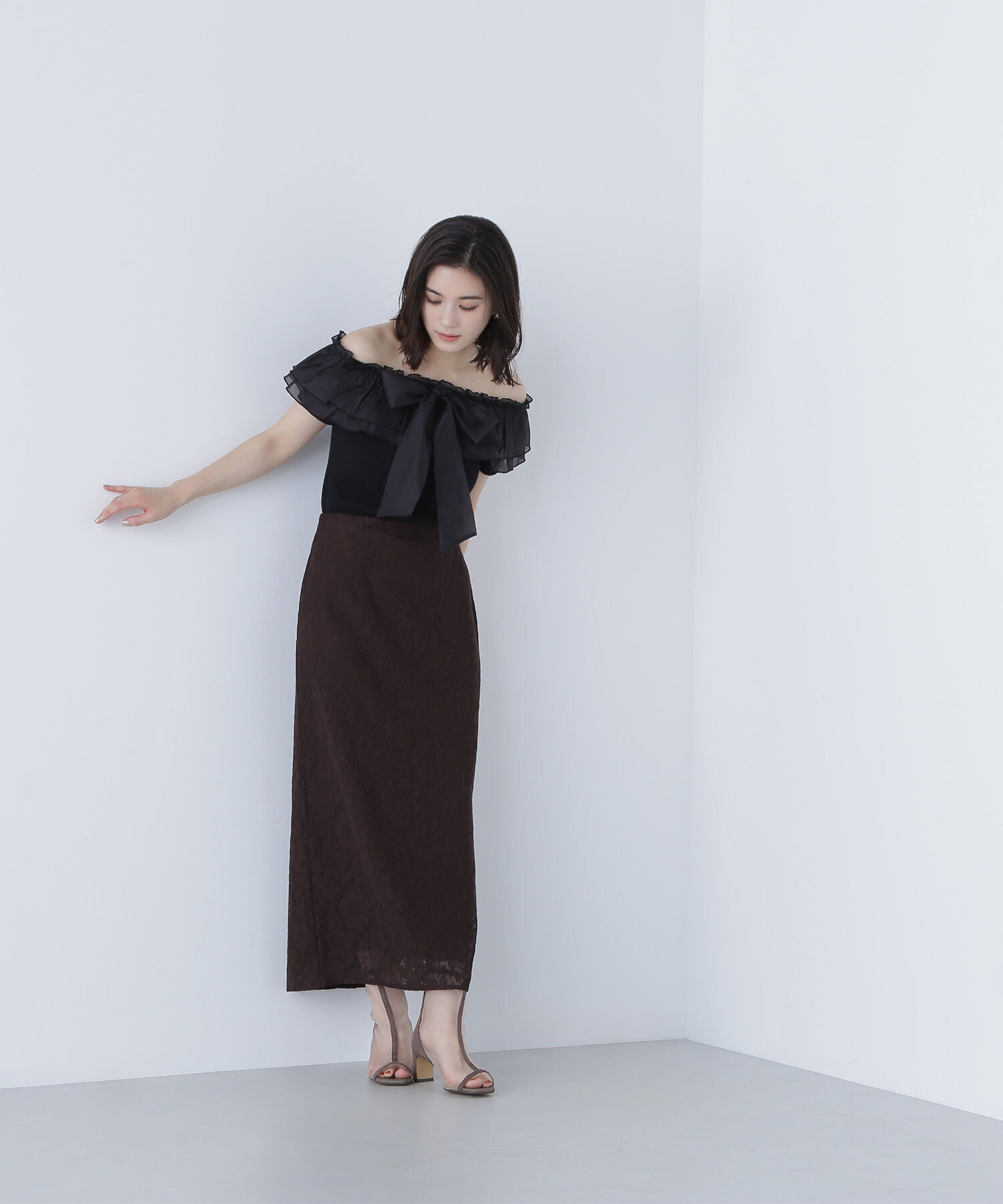  「オフショルフリルリボンニット」|ニット・セーター|