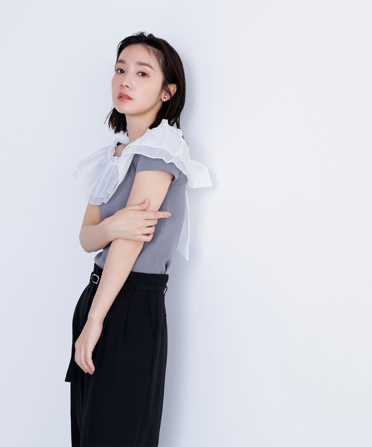  「オフショルフリルリボンニット」|ニット・セーター|