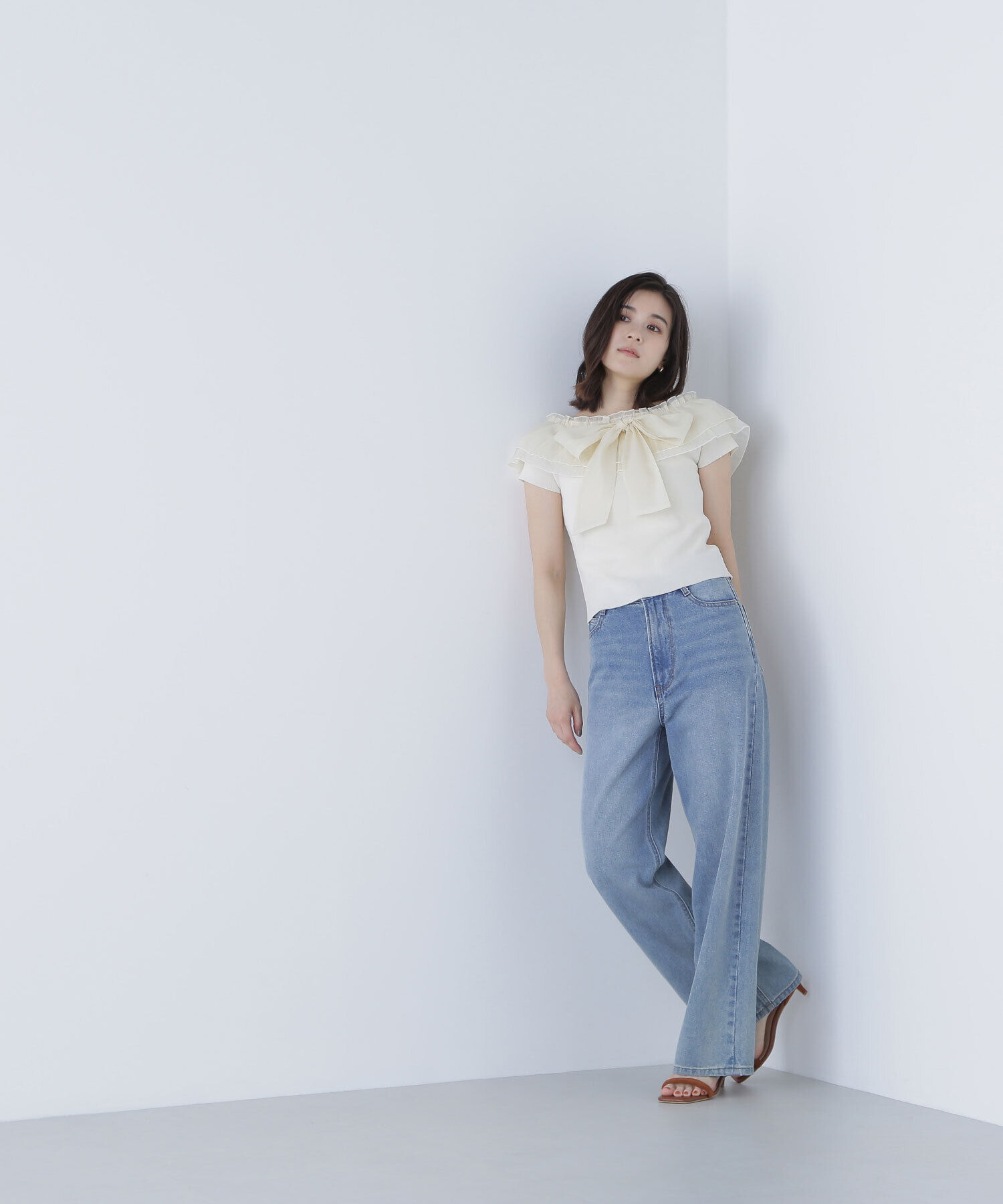  「オフショルフリルリボンニット」|ニット・セーター|