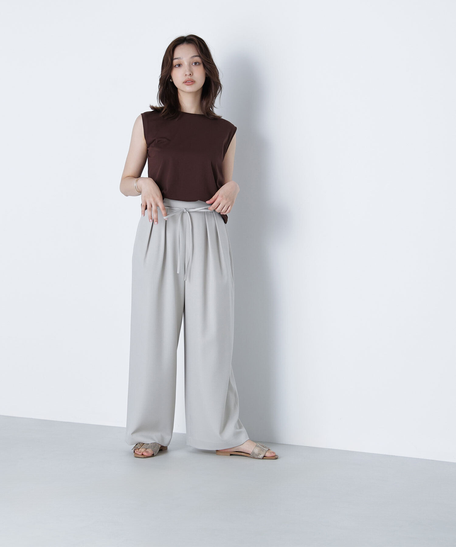  「ナローリボンリラクシーパンツ」|その他|ベージュ