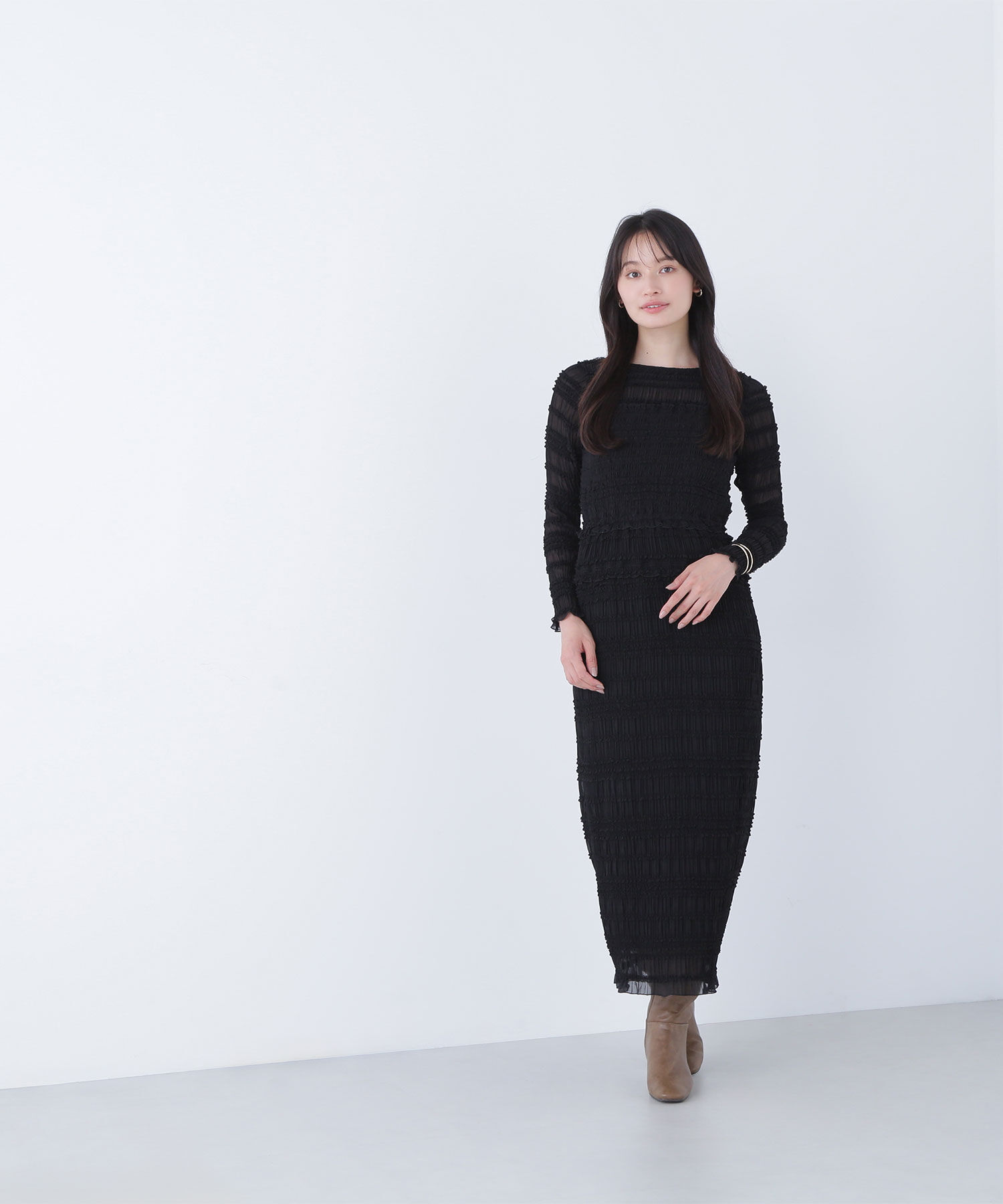  「フリルシャーリングナローワンピース」|ワンピース|