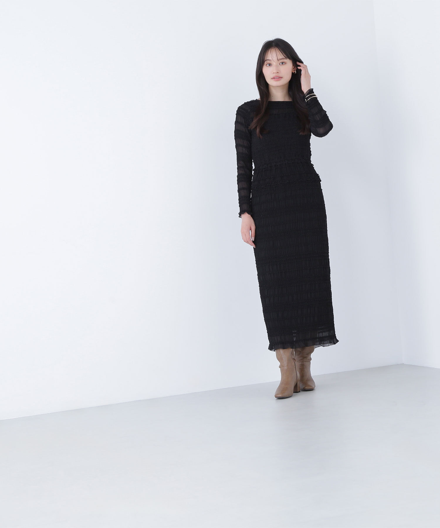  「フリルシャーリングナローワンピース」|ワンピース|