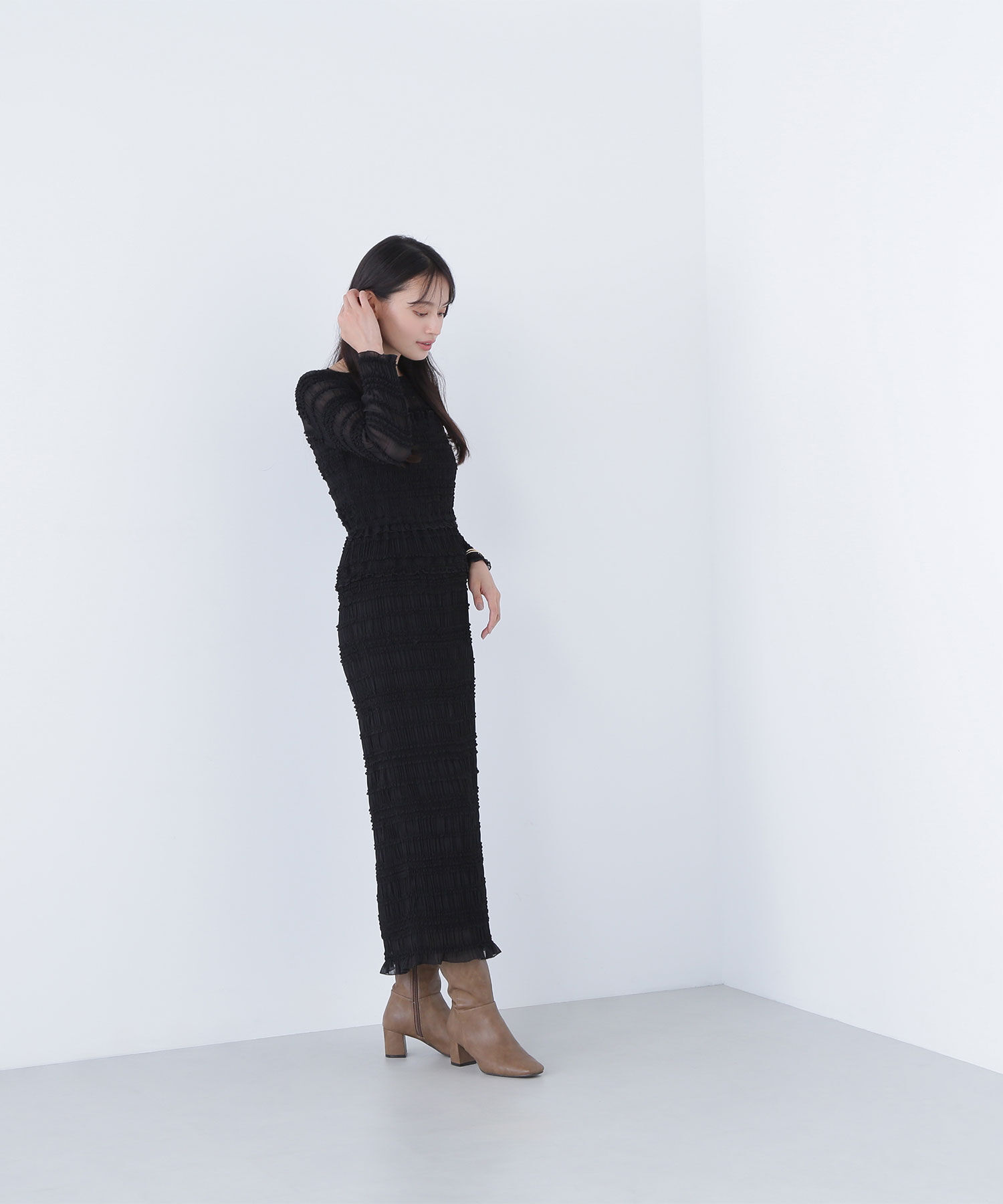  「フリルシャーリングナローワンピース」|ワンピース|