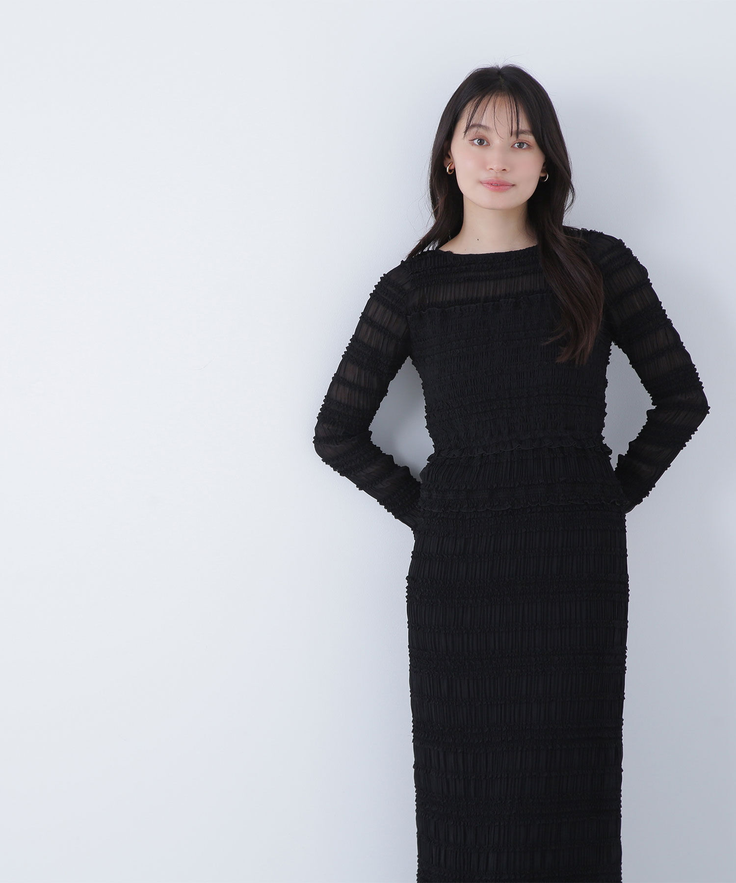  「フリルシャーリングナローワンピース」|ワンピース|