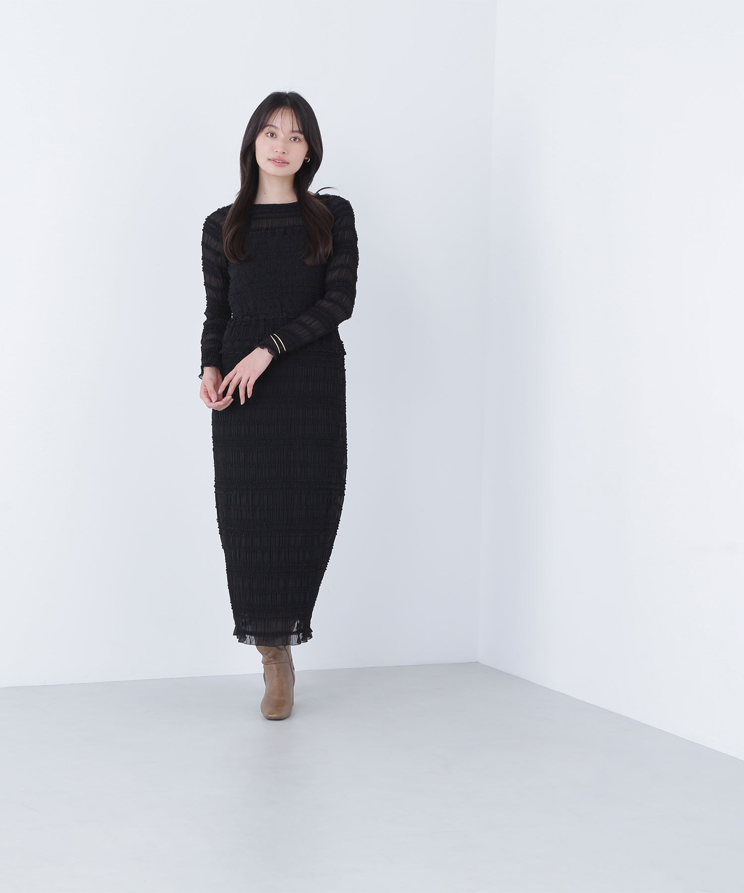  「フリルシャーリングナローワンピース」|ワンピース|