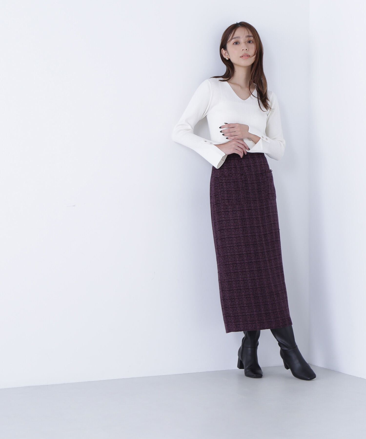  「Vネックハトメスリーブリブニット」|ニット・セーター|