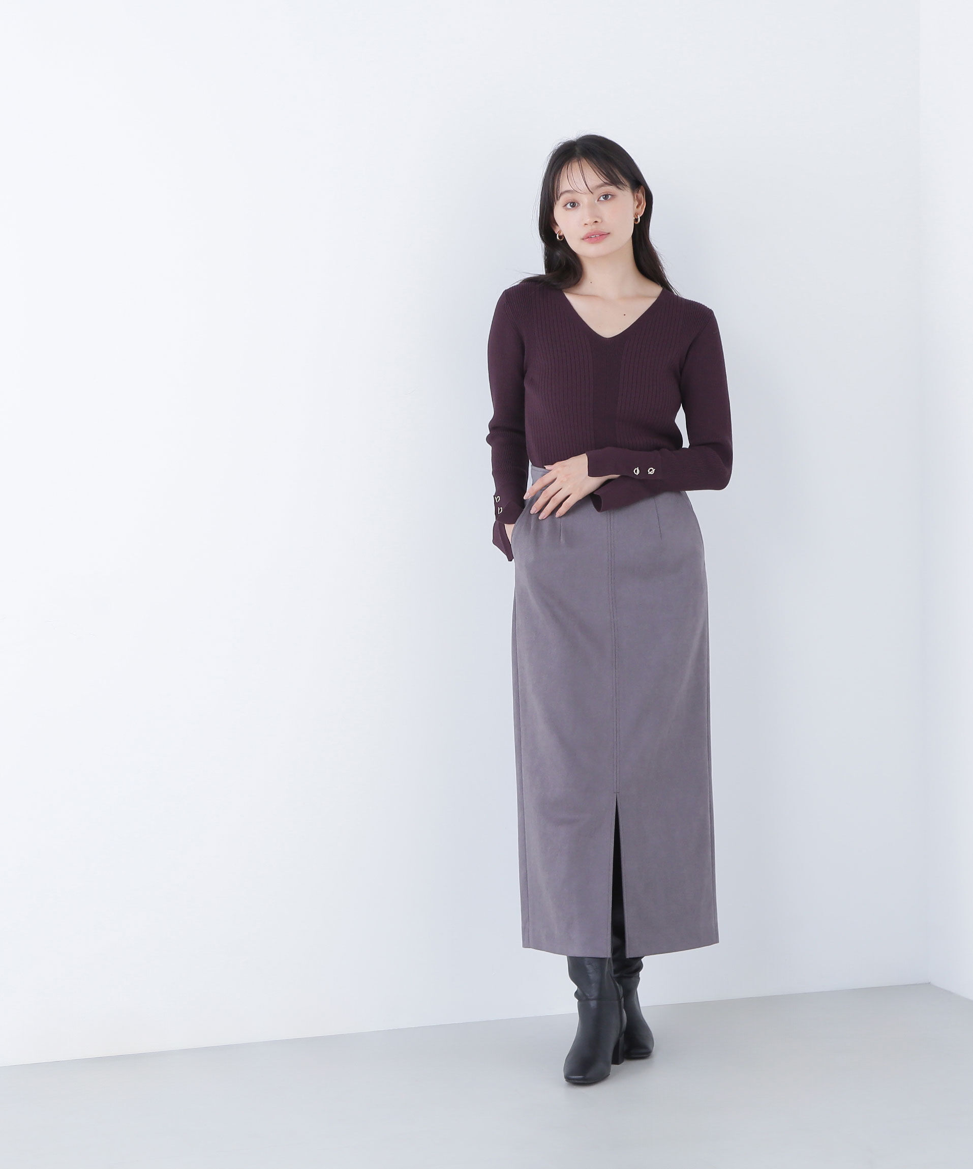  「Vネックハトメスリーブリブニット」|ニット・セーター|