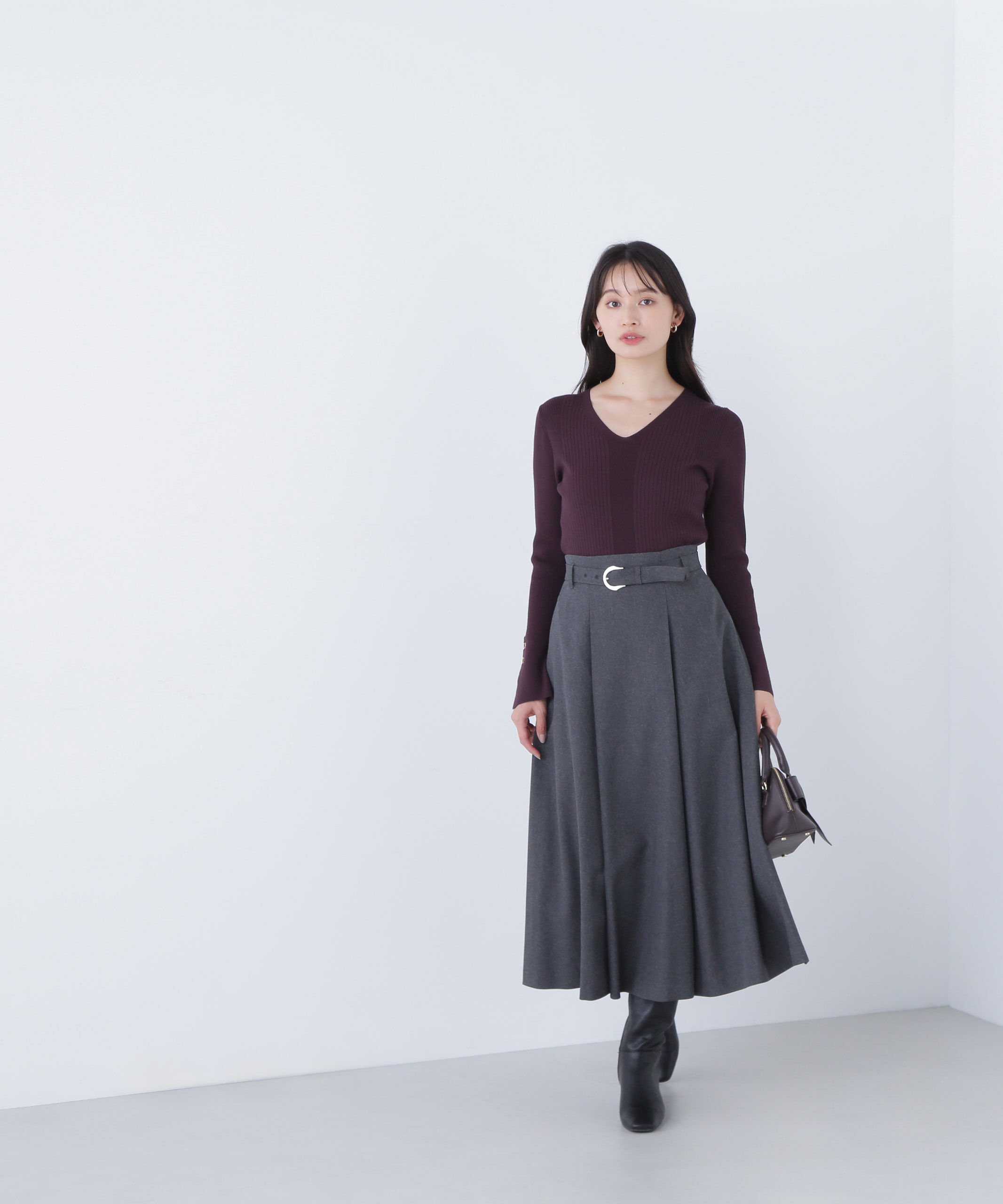  「Vネックハトメスリーブリブニット」|ニット・セーター|