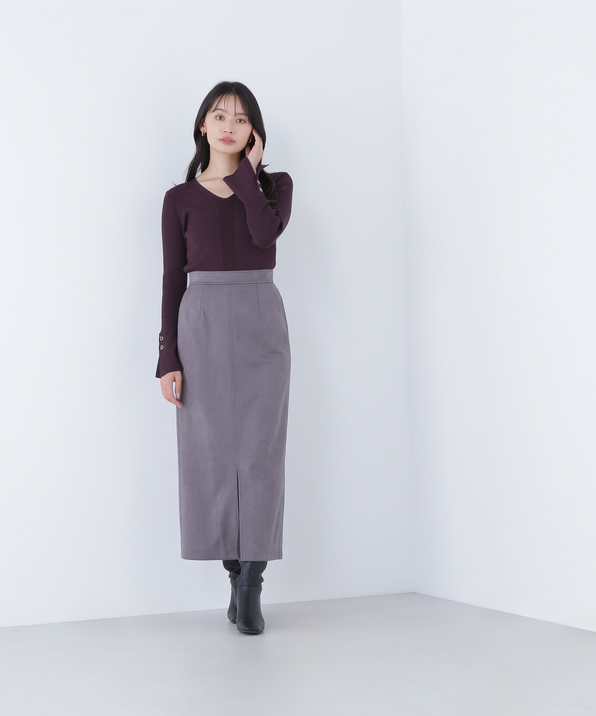  「Vネックハトメスリーブリブニット」|ニット・セーター|