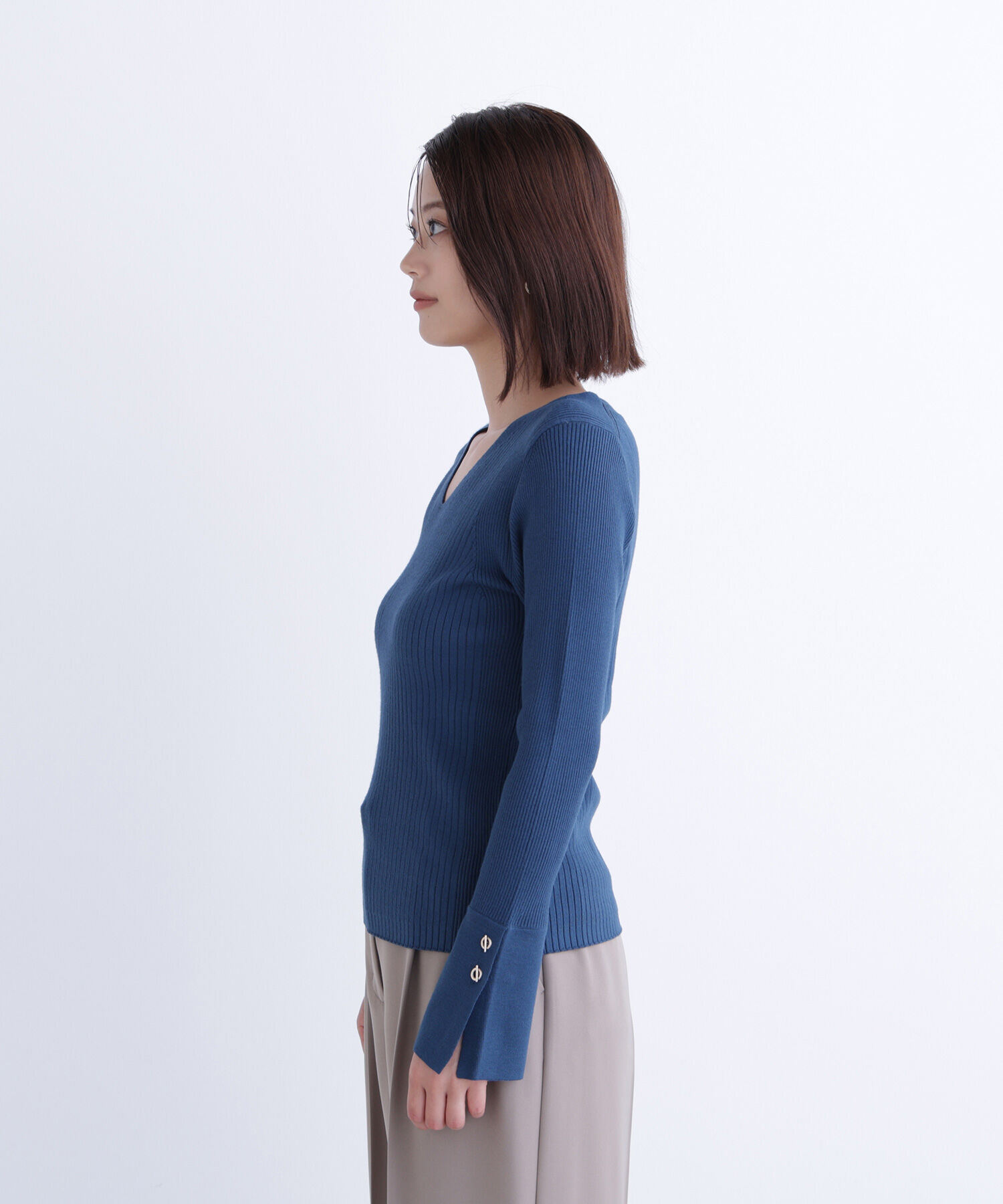  「Vネックハトメスリーブリブニット」|ニット・セーター|